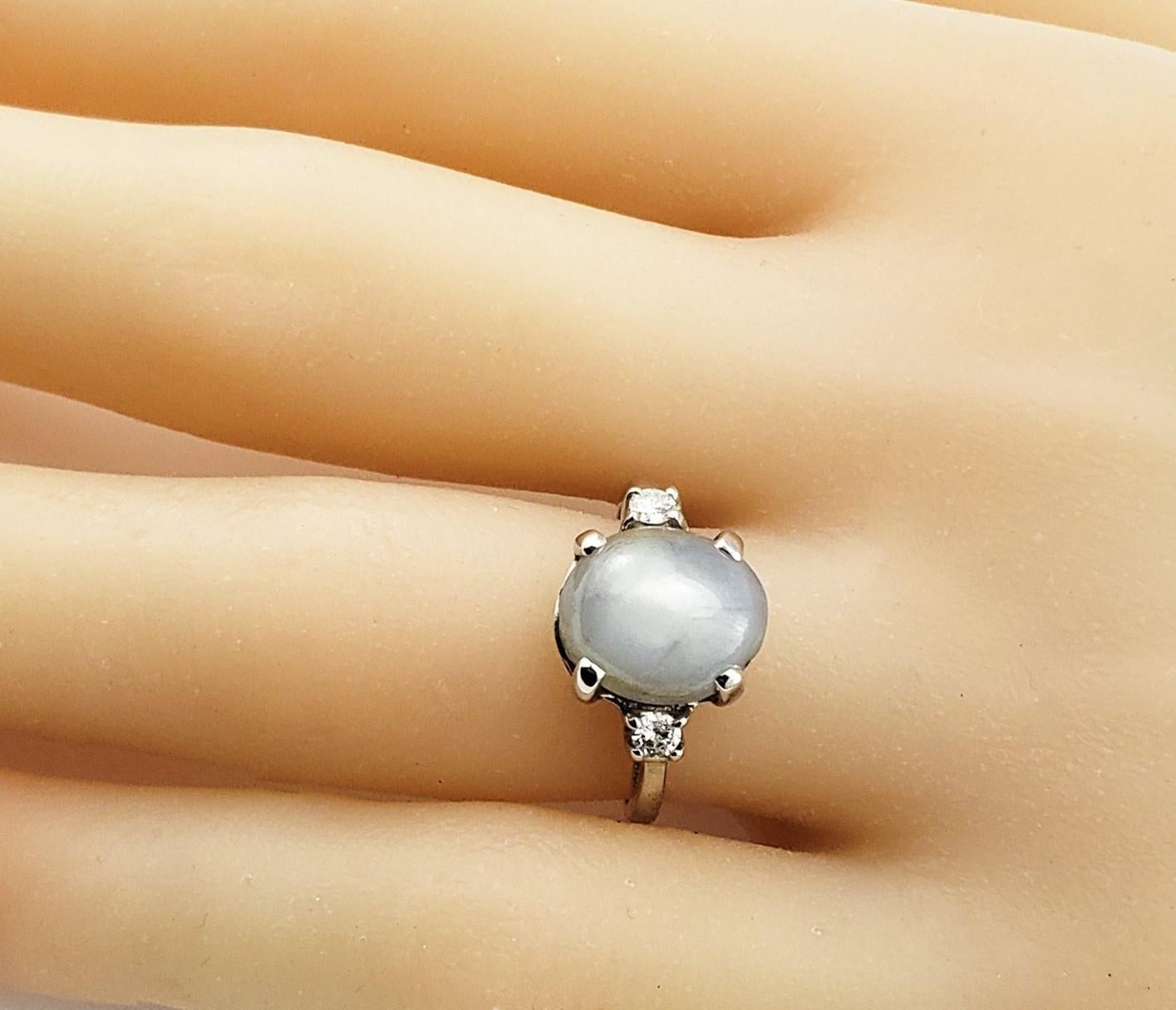 14 Karat White Gold Grey Cabochon Star Sapphire and Diamond Ring 1