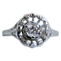 Vintage 14 Karat White Gold Halo Diamond Engagement Ring, 0.87 Carat