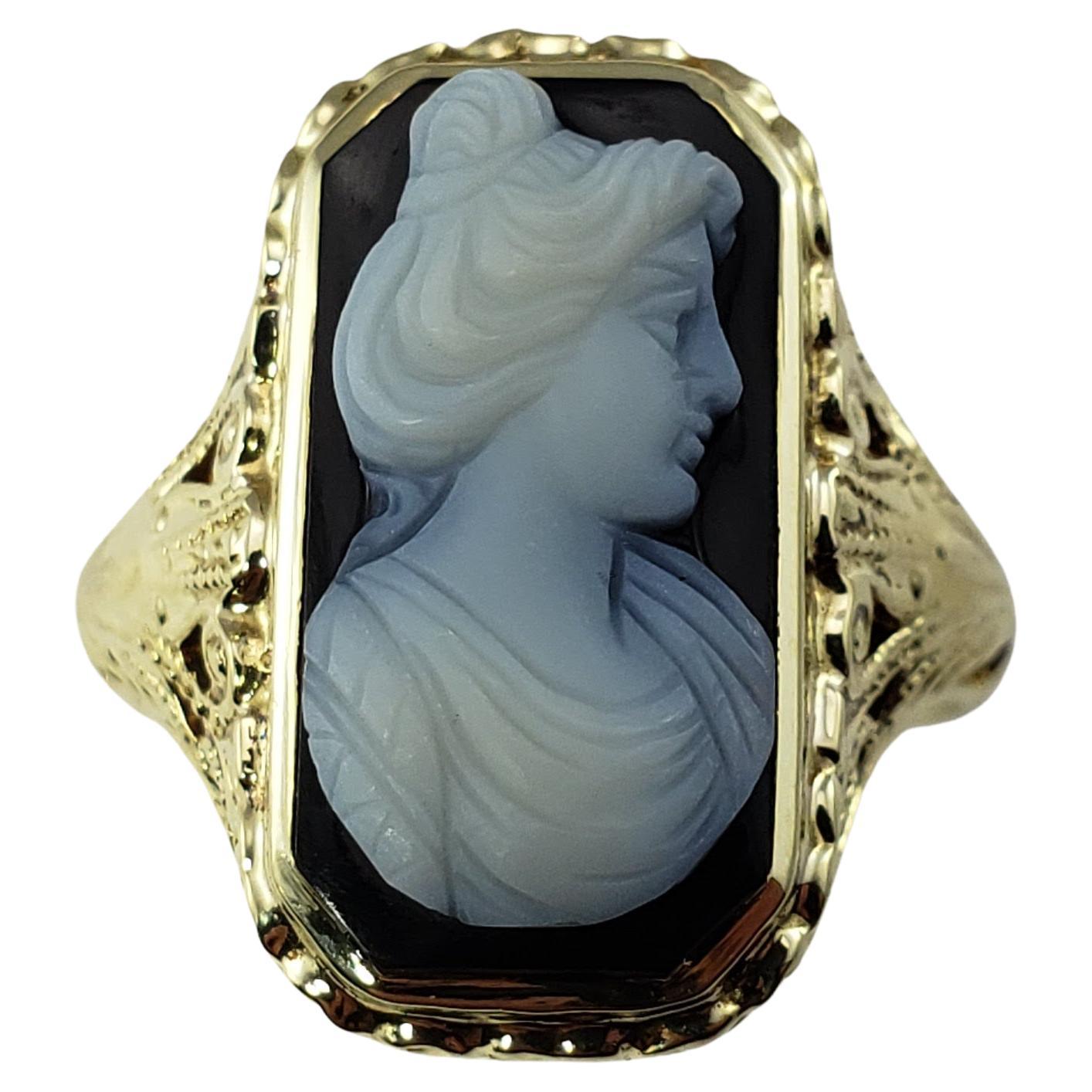Vintage 14 Karat White Gold Onyx Cameo Ring