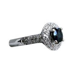 Vintage 14 Karat White Gold Pave Diamond and Sapphire Halo Ring, 1.89 Carat