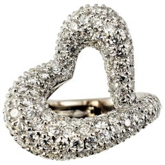 Vintage 14 Karat White Gold Pave Diamond Heart Ring