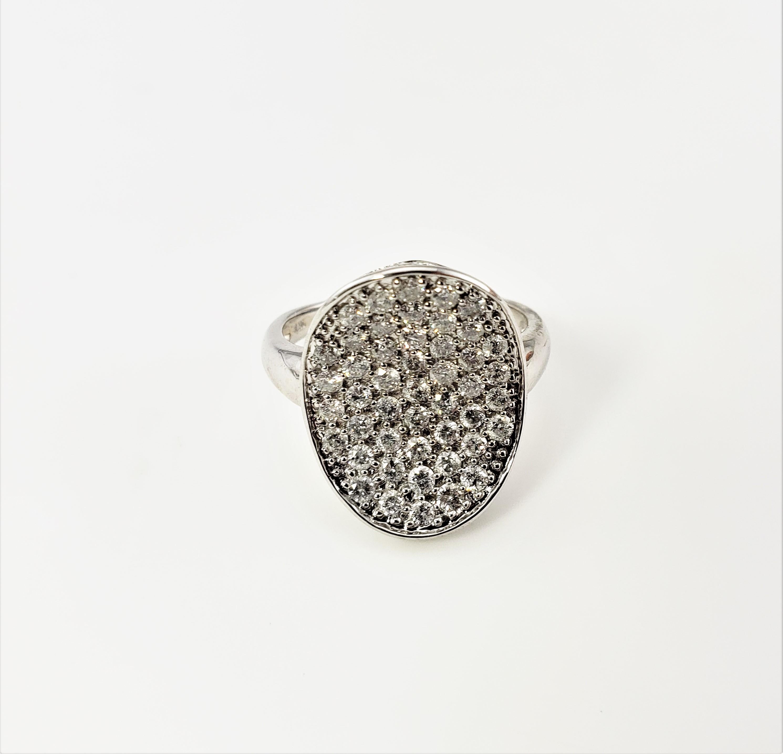 14 Karat White Gold Pave Diamond Ring Size 6.75 GAI Certified-

This sparkling ring features 47 round brilliant cut diamonds set in beautifully detailed 14K white gold.  Top of ring measures                 28 mm x 15 mm.  Shank measures 2