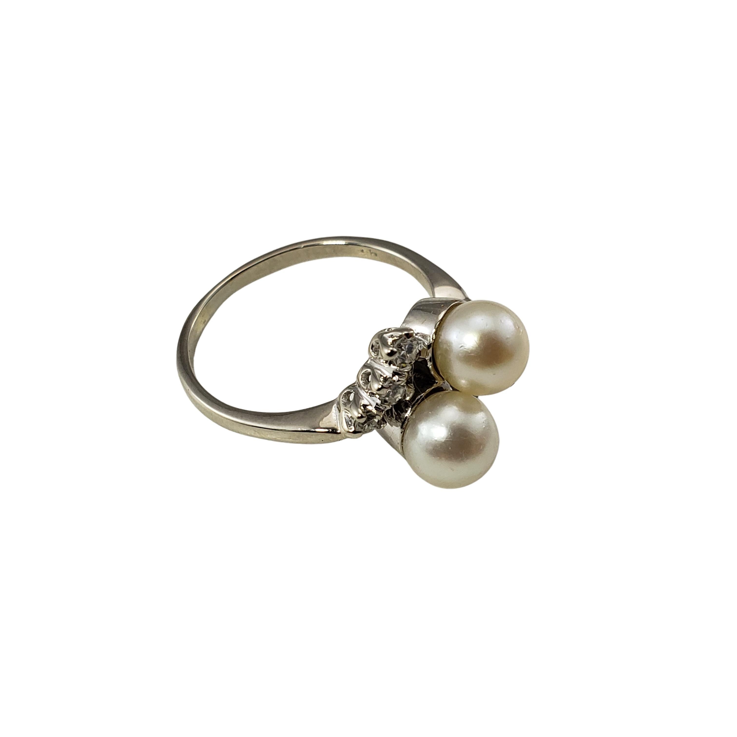 Single Cut 14 Karat White Gold Pearl and Diamond Ring