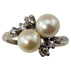 Vintage 14 Karat White Gold Pearl and Diamond Ring