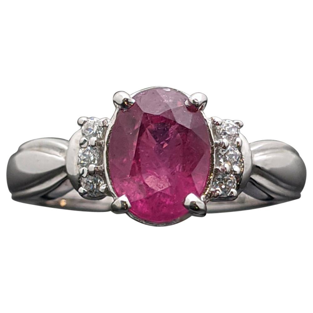 Vintage 14 Karat White Gold Pink Sapphire and Diamonds Ring For Sale