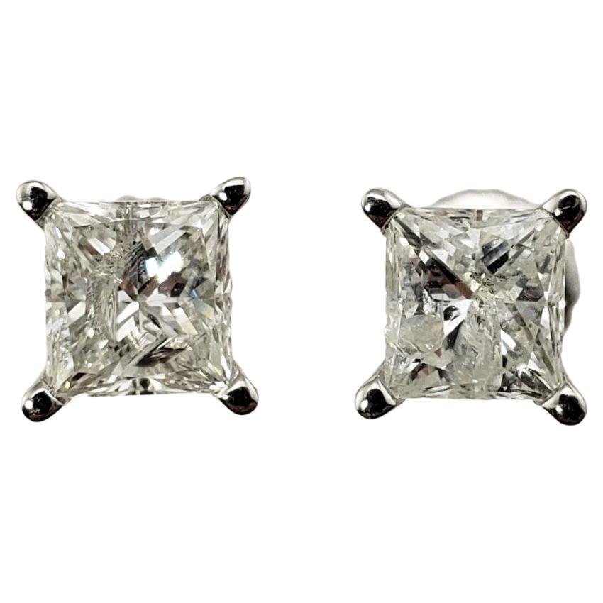 14 Karat White Gold Princess Cut Diamond Stud Earrings .80 Carat at ...