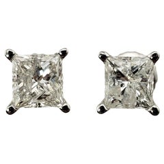 14 Karat White Gold Princess Cut Diamond Stud Earrings 1.0 TCW