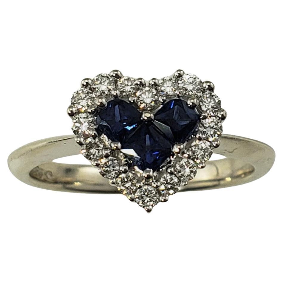 14 Karat White Gold Natural Sapphire and Diamond Heart Ring For Sale