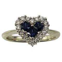 14 Karat White Gold Natural Sapphire and Diamond Heart Ring