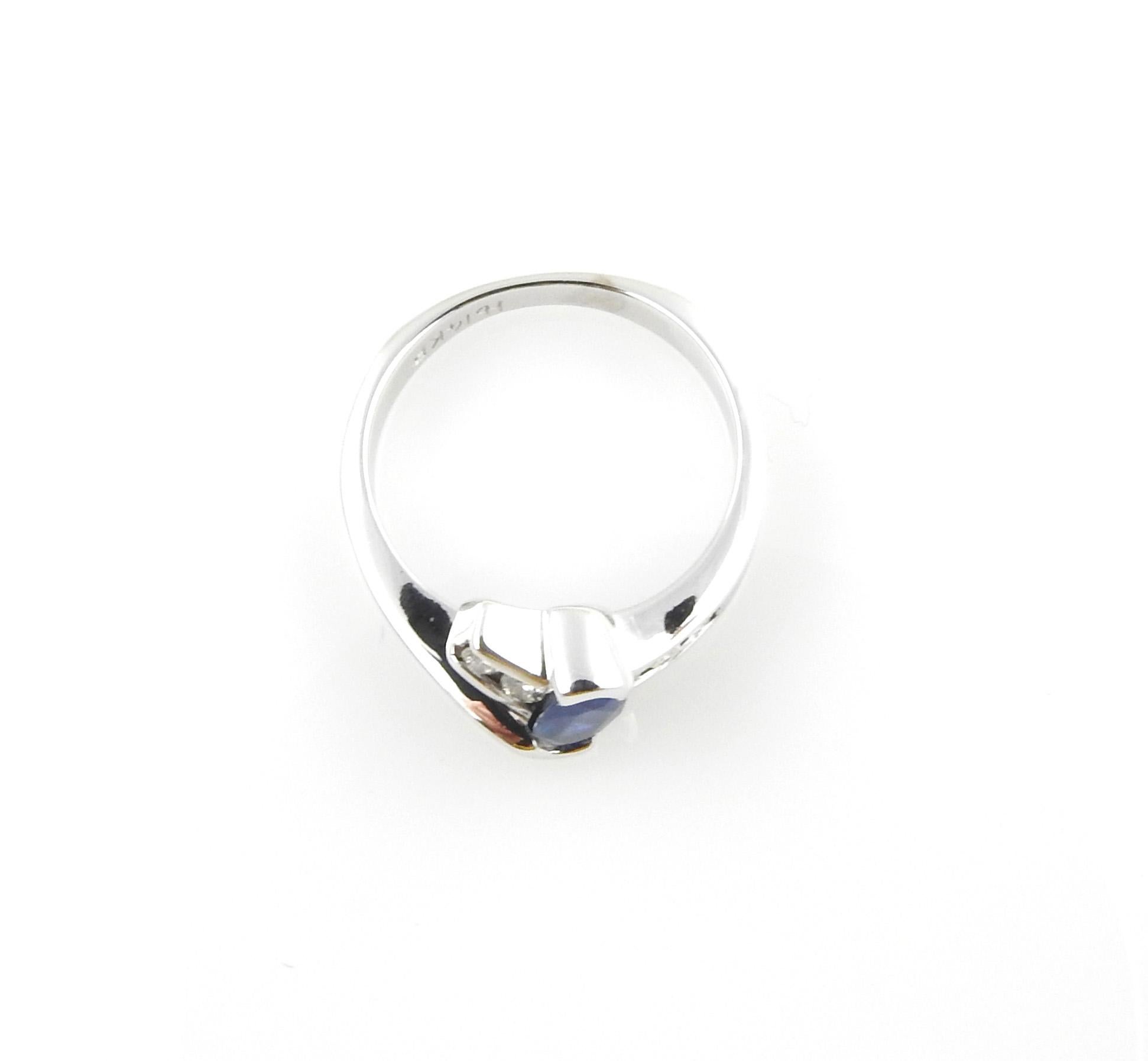Women's or Men's 14 Karat White Gold Sapphire and Diamond Ring For Sale