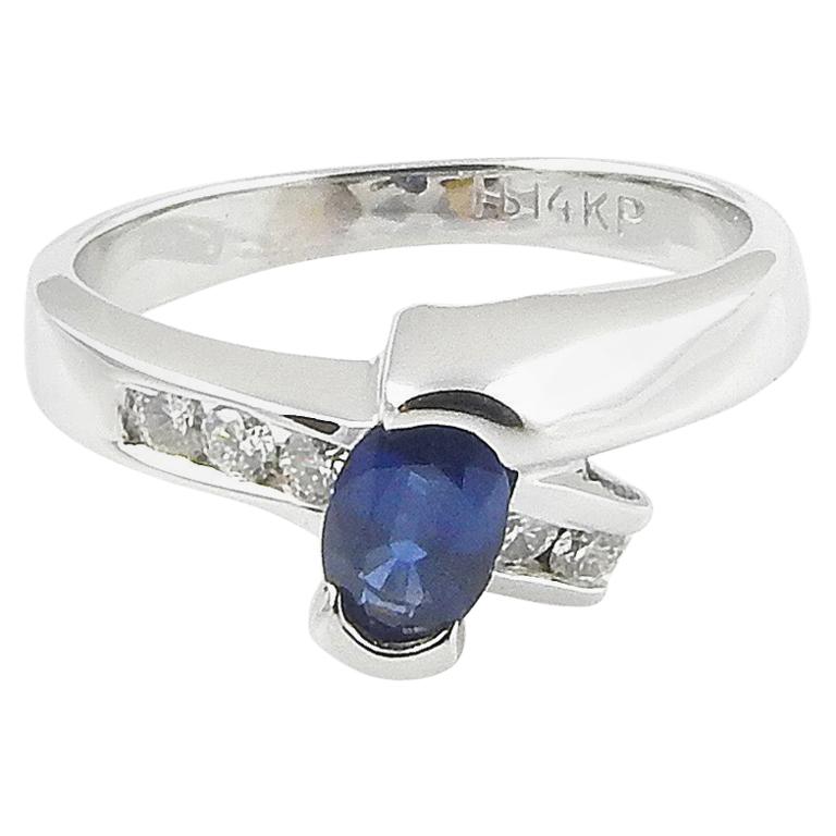 14 Karat White Gold Sapphire and Diamond Ring For Sale
