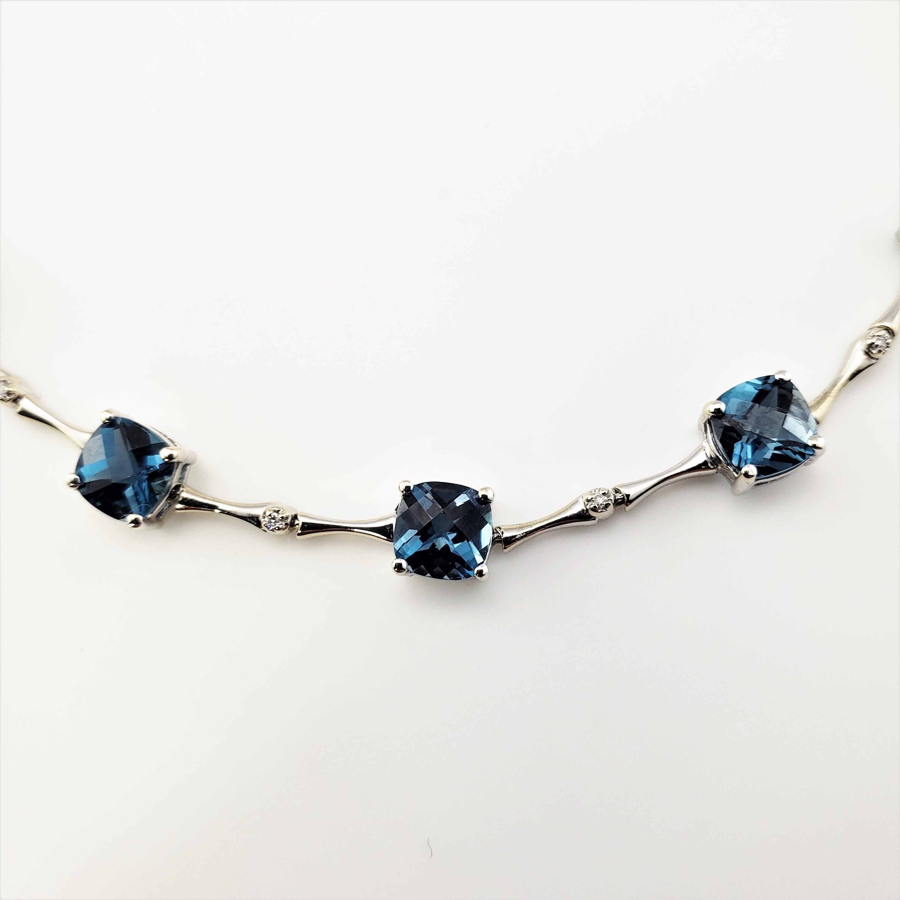 14 Karat White Gold Tourmaline and Diamond Bracelet GAI Certified-

This lovely bracelet features eight cushion cut blue tourmalines (6 mm x 6 mm) and eight round brilliant cut diamonds set in beautifully detailed 14K white gold.

Tourmaline total