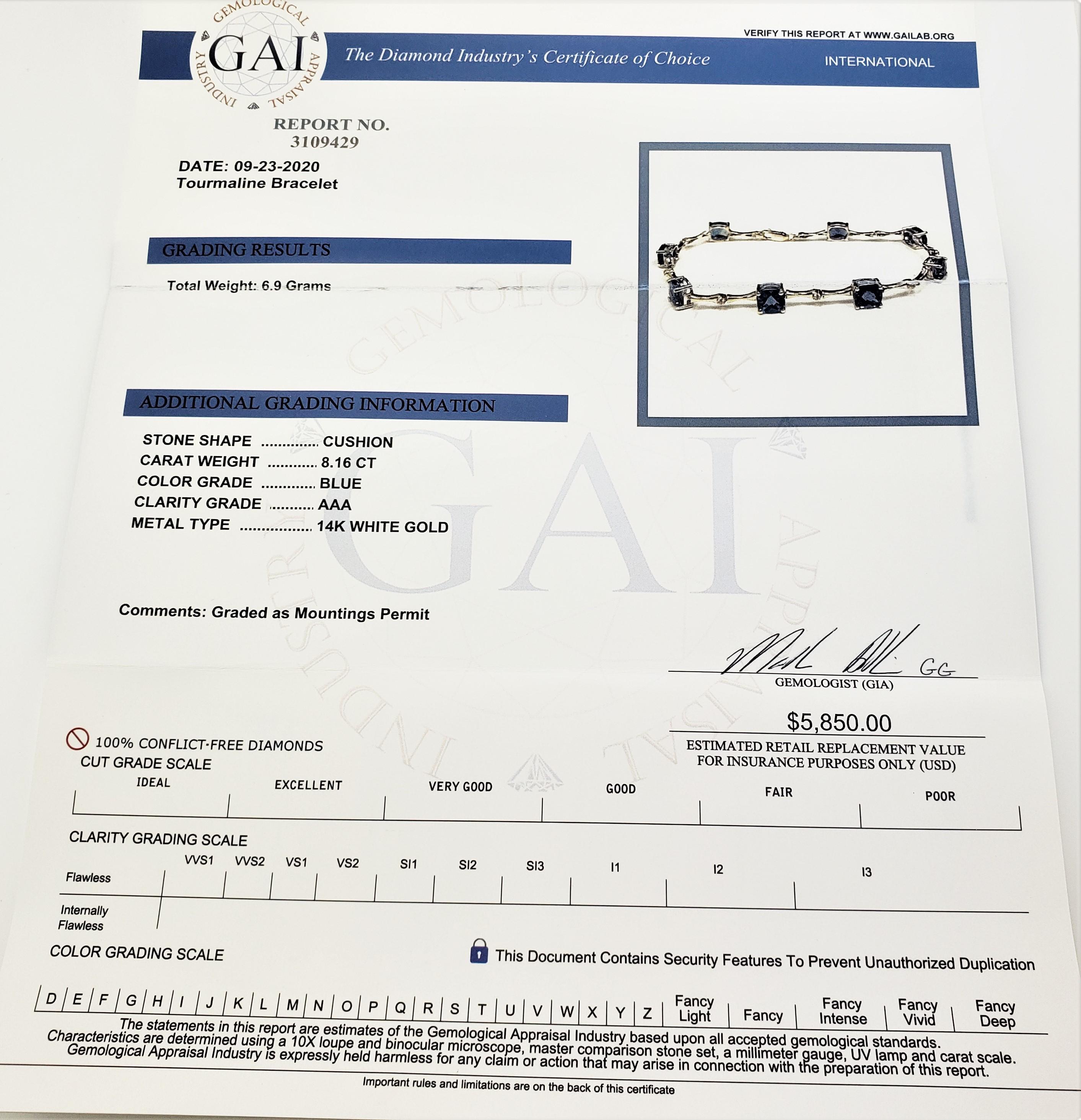 14 Karat White Gold Tourmaline and Diamond Bracelet For Sale 2