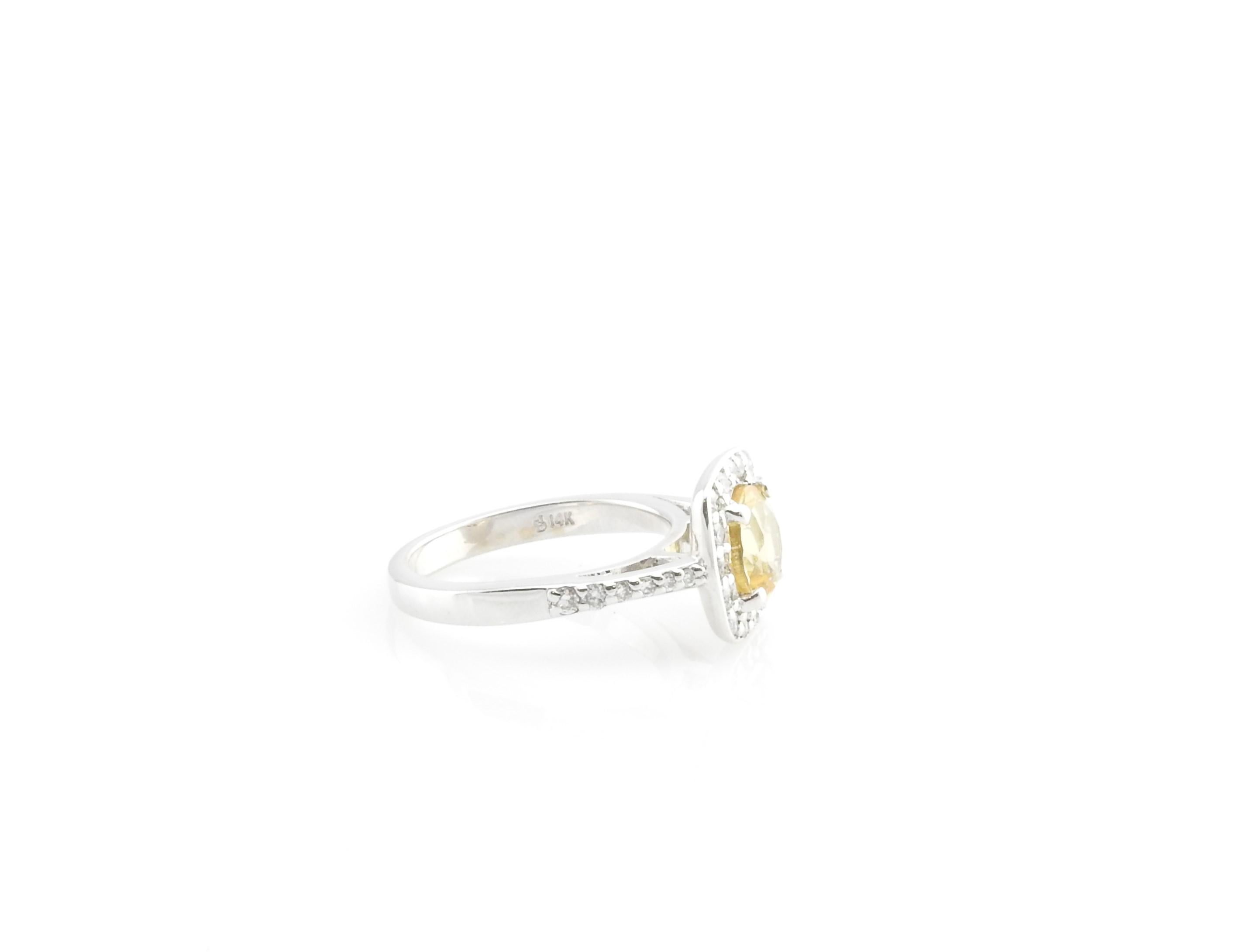 Women's Vintage 14 Karat White Gold Yellow Citrine and Diamond Ring