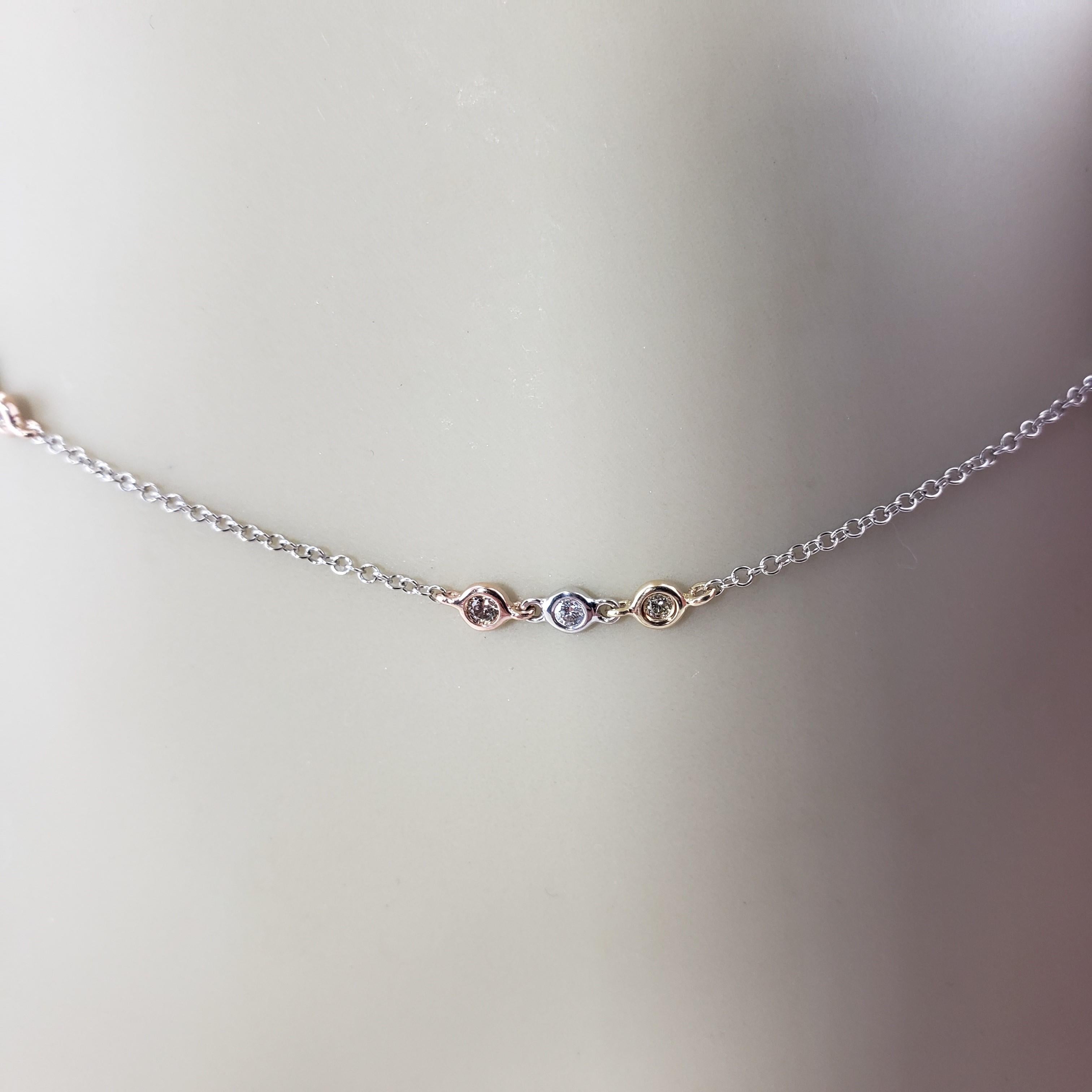 14 Karat White/Yellow/Rose Gold Diamonds by the Yard Necklace For Sale 2