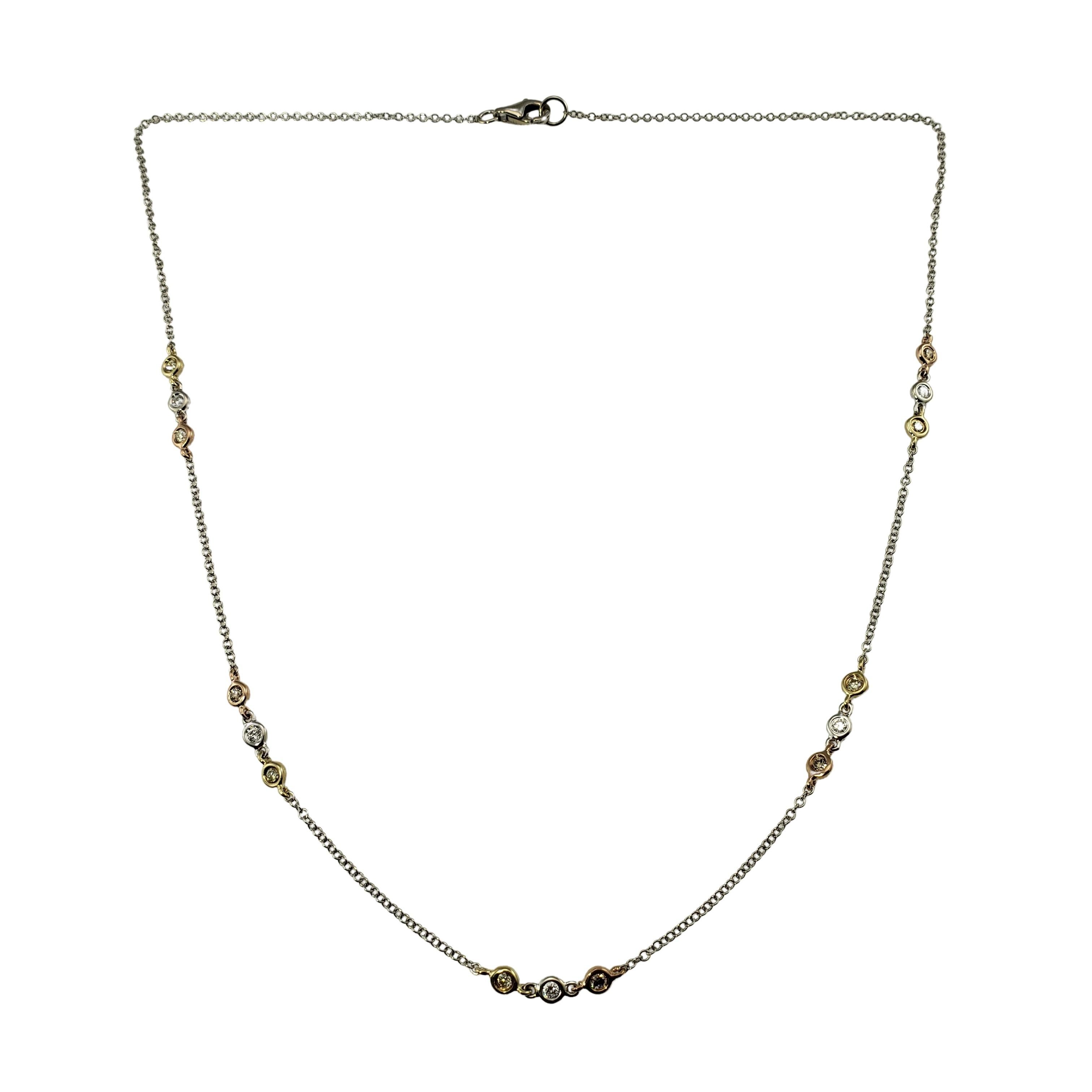 14 Karat White/Yellow/Rose Gold Diamonds by the Yard Necklace For Sale