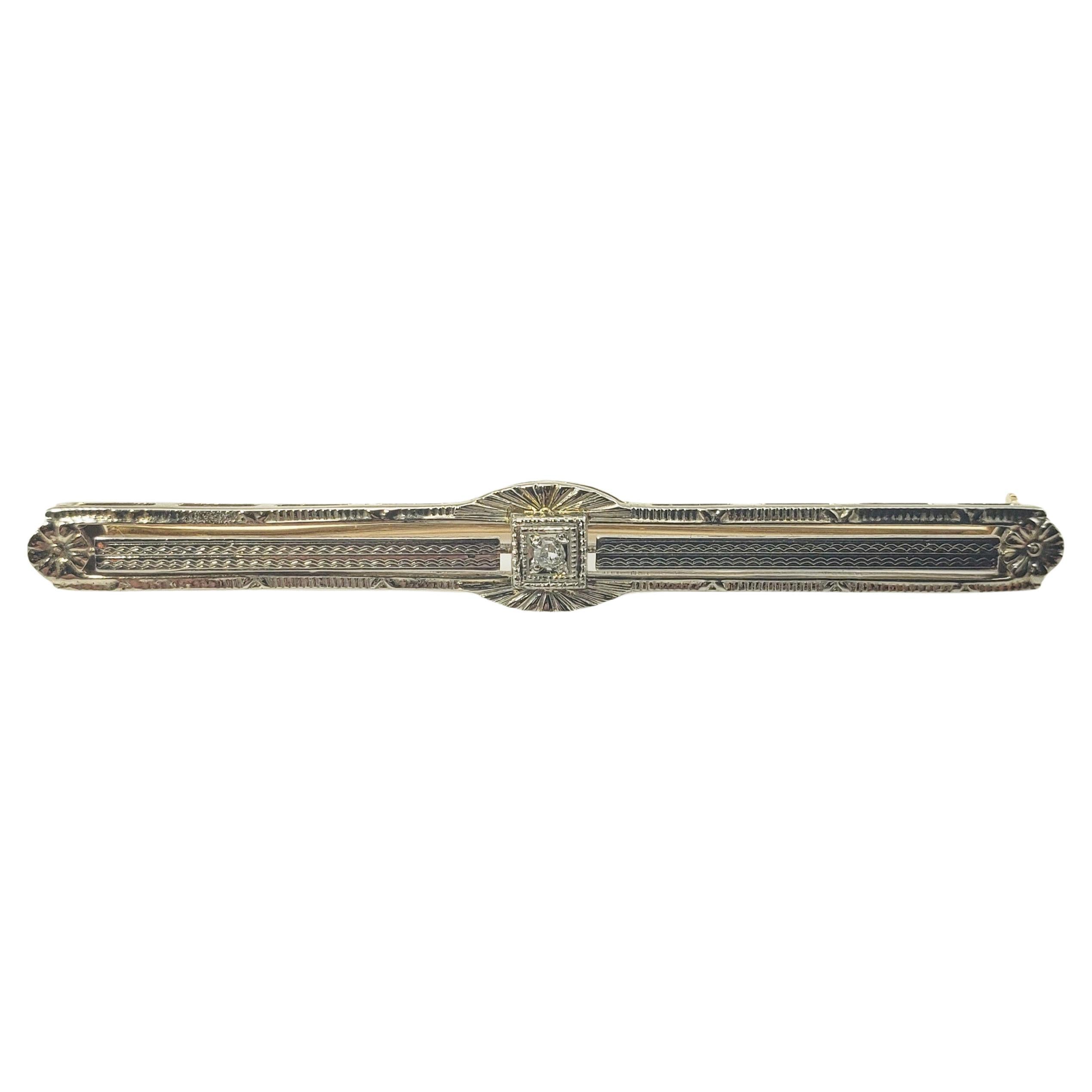 14 Karat Yellow and White Gold and Diamond Bar Pin For Sale