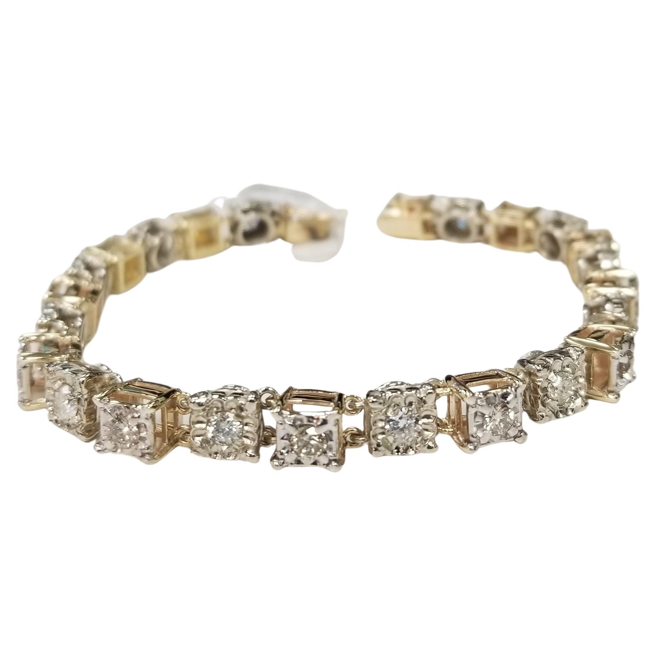 Vintage 14 Karat Yellow and White Gold Diamond Link Bracelet