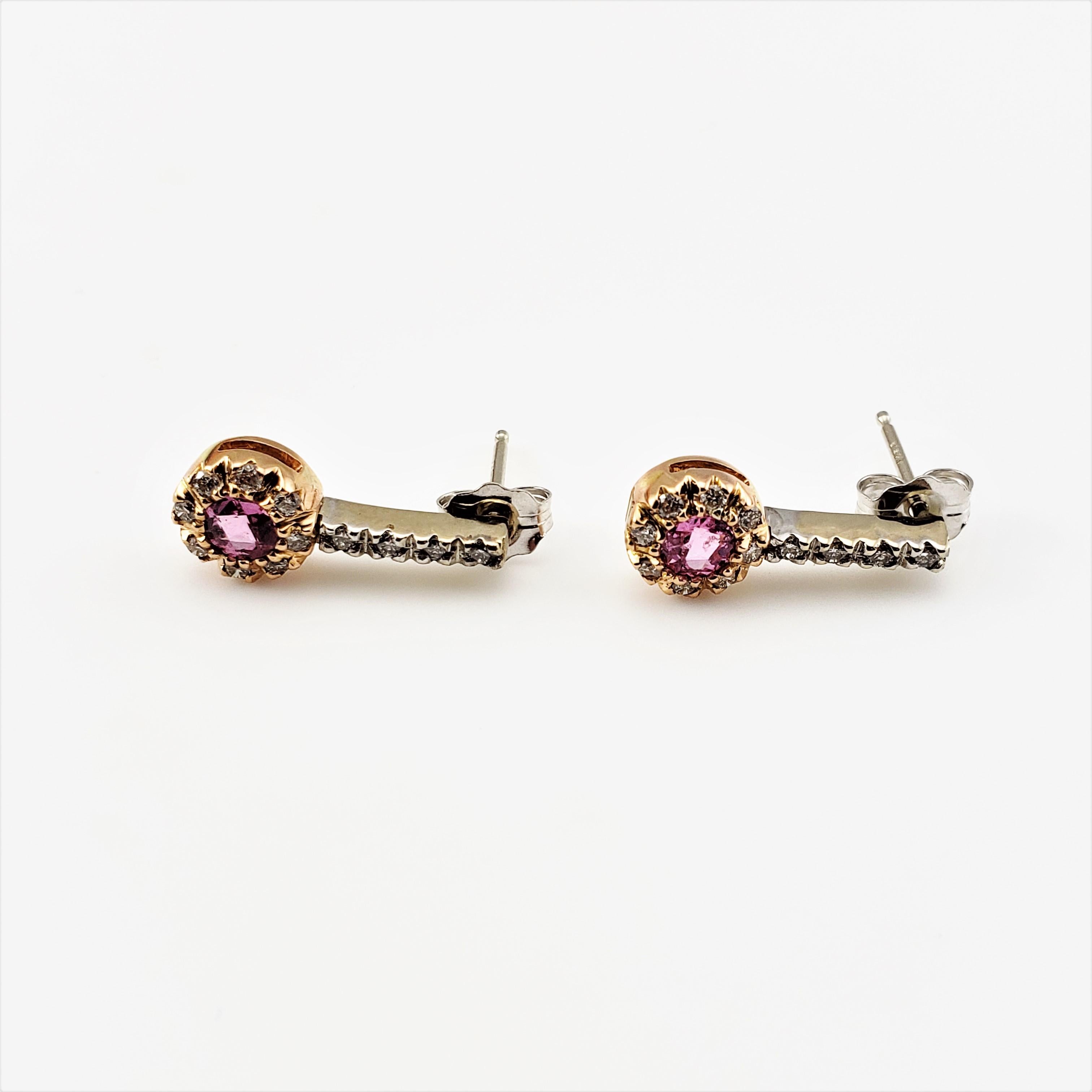 Women's 14 Karat Yellow and White Gold Pink Sapphire and Diamond Earrings For Sale
