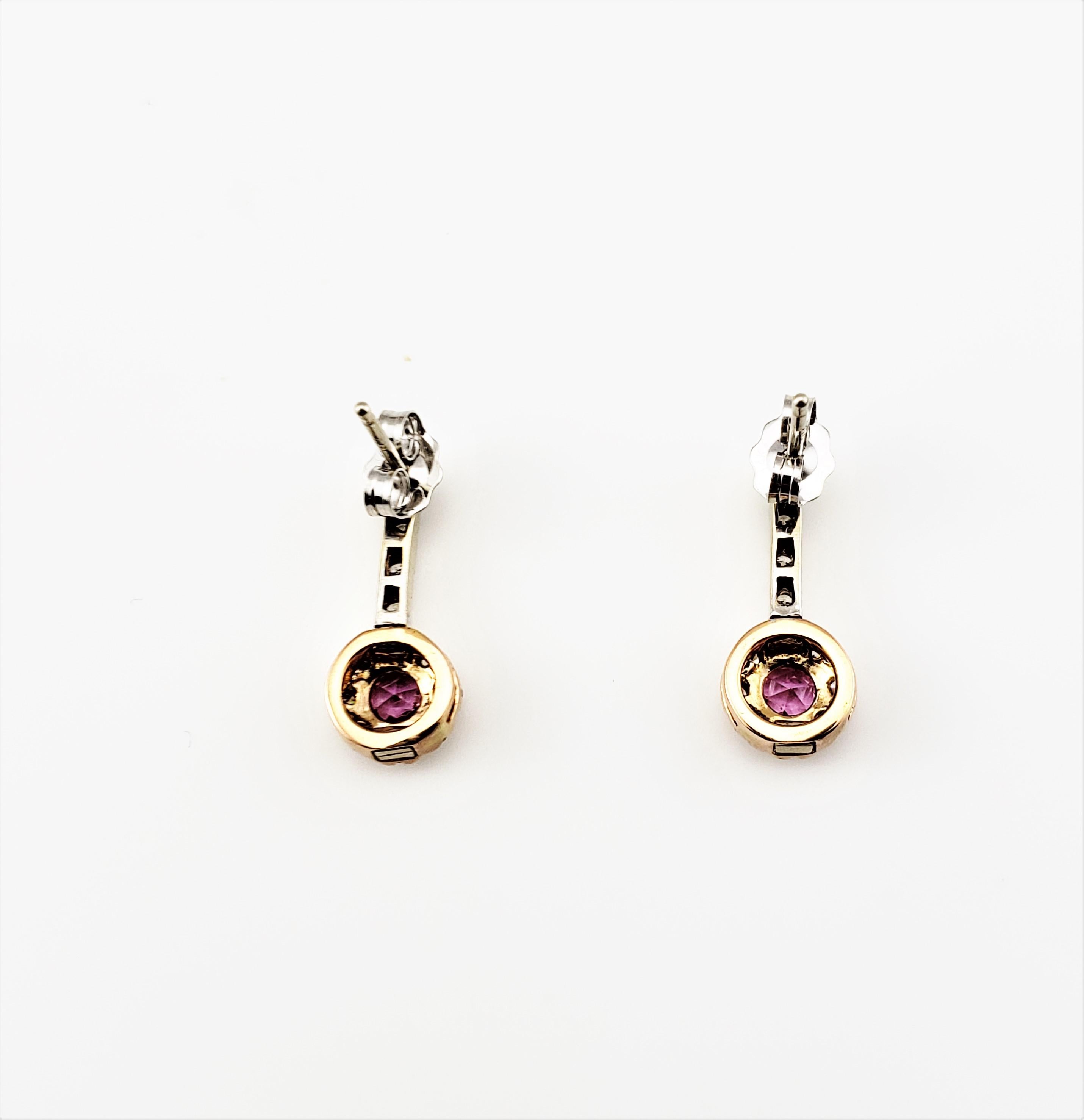 14 Karat Yellow and White Gold Pink Sapphire and Diamond Earrings For Sale 1