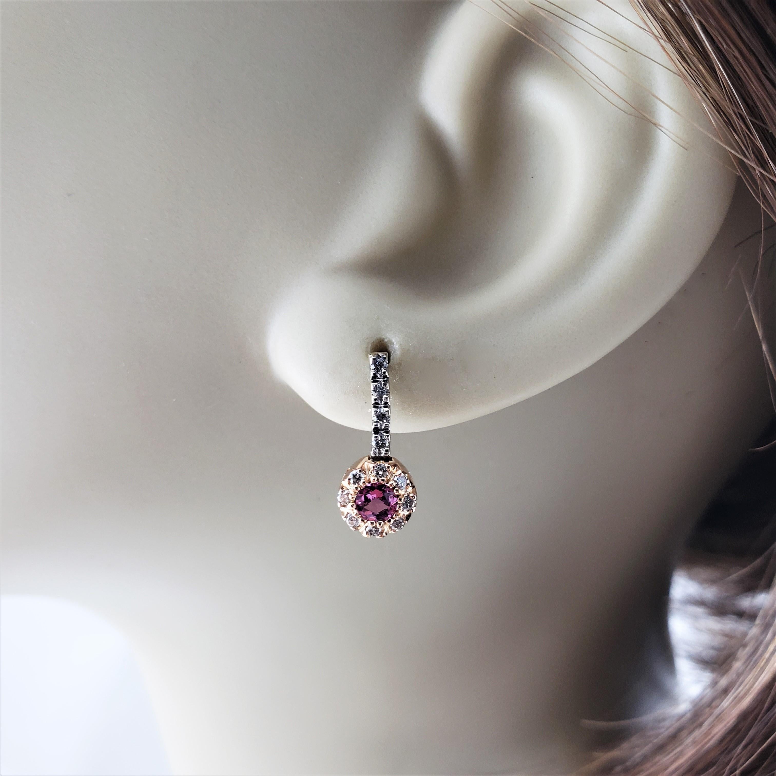 14 Karat Yellow and White Gold Pink Sapphire and Diamond Earrings For Sale 3