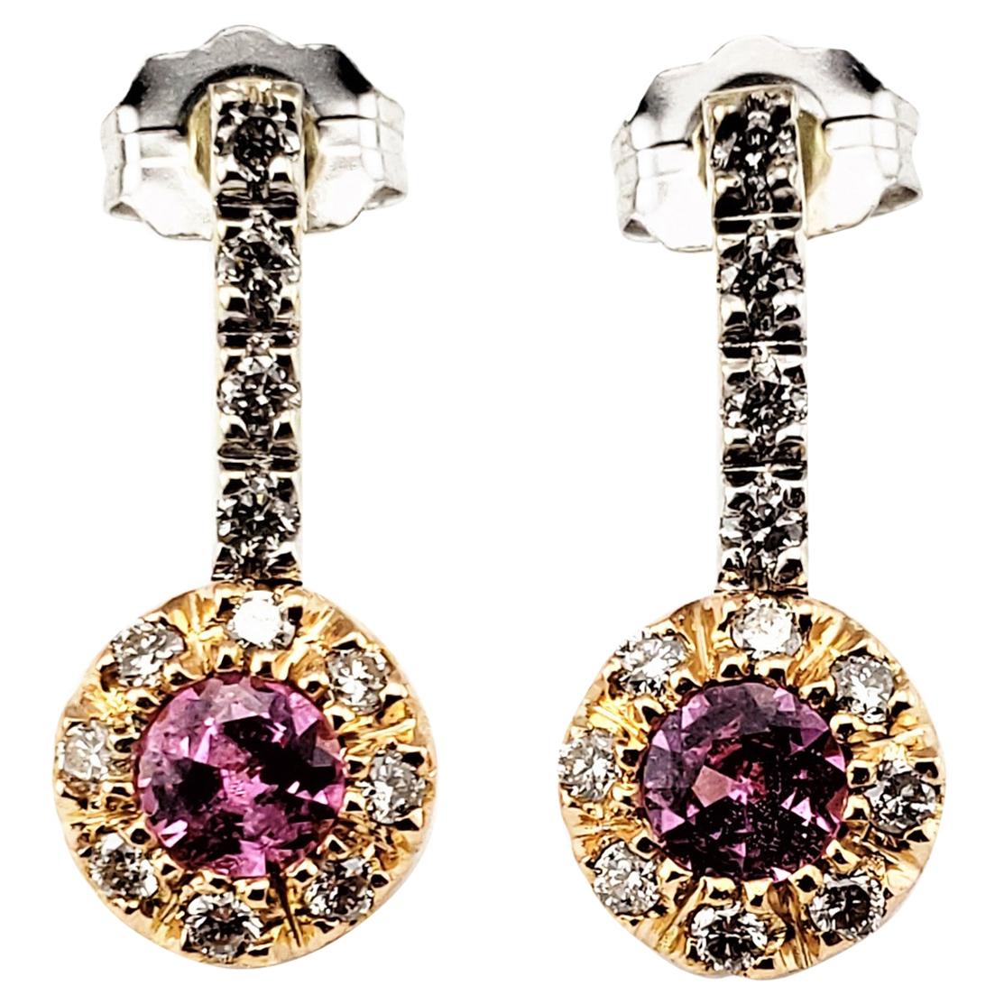 14 Karat Yellow and White Gold Pink Sapphire and Diamond Earrings