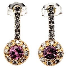 Vintage 14 Karat Yellow and White Gold Pink Sapphire and Diamond Earrings