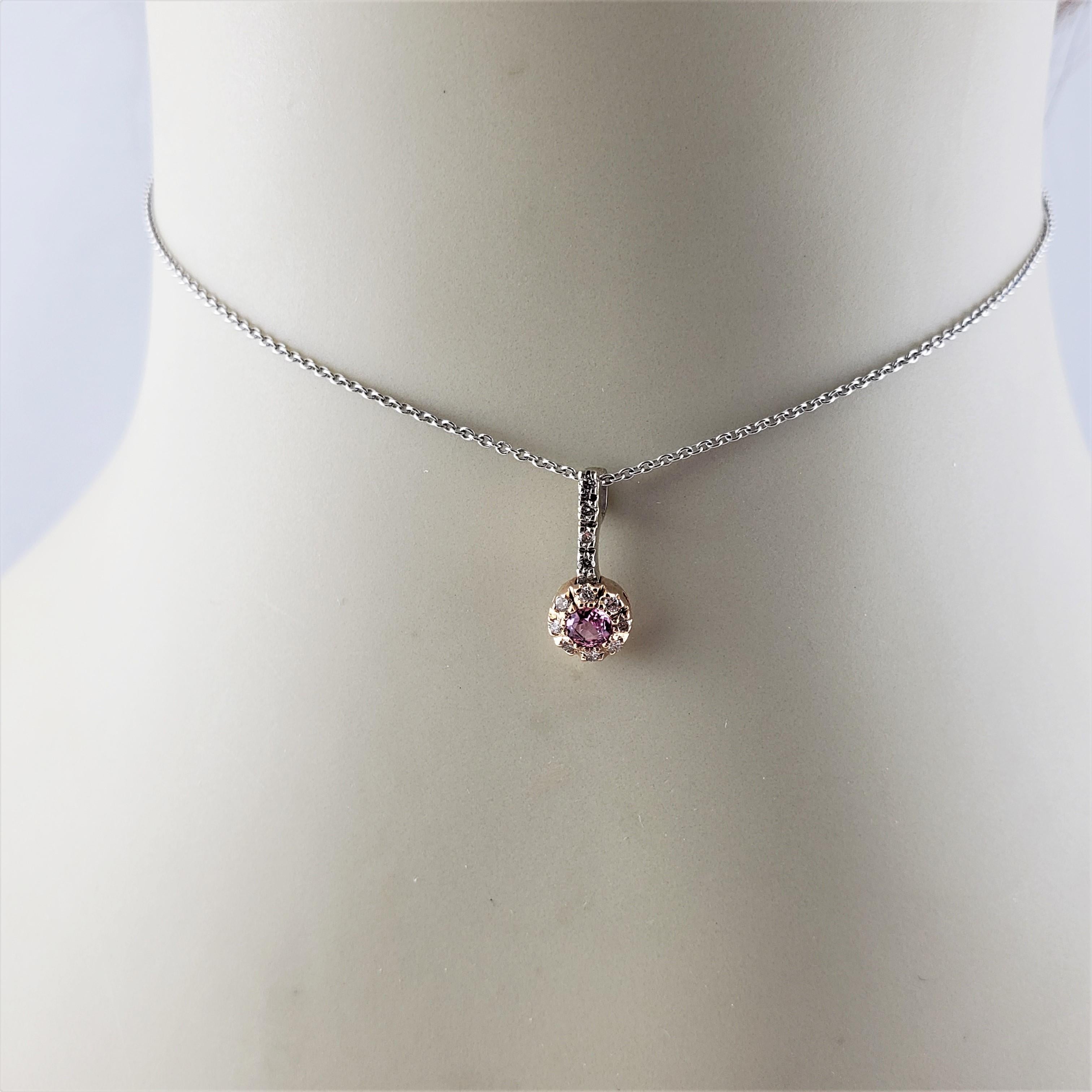 14 Karat Yellow and White Gold Pink Sapphire and Diamond Pendant For Sale 3