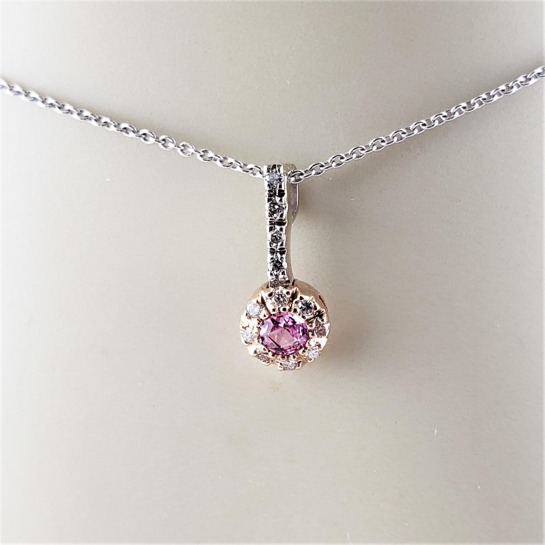 14 Karat Yellow and White Gold Pink Sapphire and Diamond Pendant For Sale 1