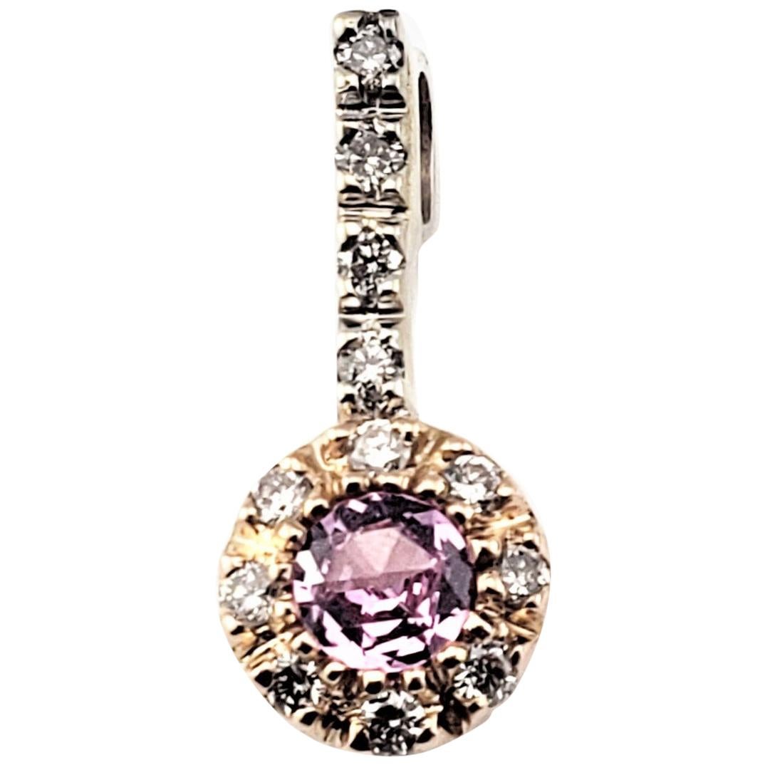14 Karat Yellow and White Gold Pink Sapphire and Diamond Pendant For Sale