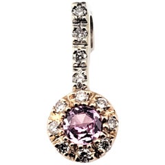 Retro 14 Karat Yellow and White Gold Pink Sapphire and Diamond Pendant