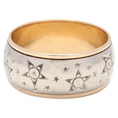 Vintage 14 Karat Yellow and White Gold Star Celestial Wide Band Ring