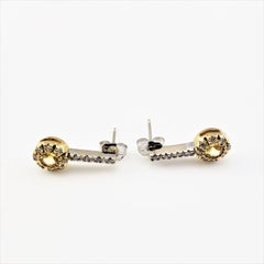 14 Karat Yellow and White Gold Natural Yellow Sapphire and Diamond Drop Earrings
