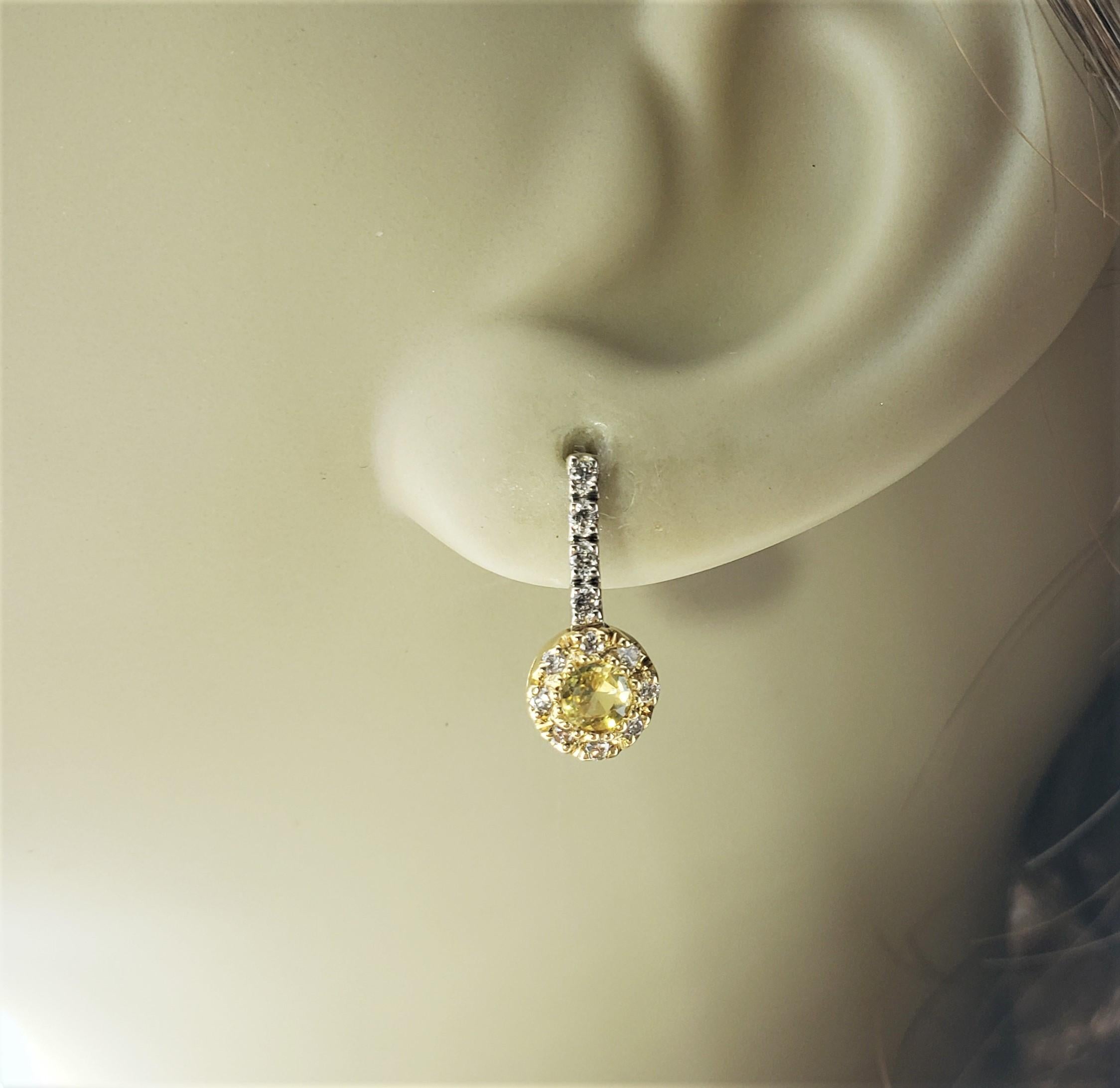 14 Karat Yellow and White Gold Natural Yellow Sapphire and Diamond Drop Earrings For Sale 2