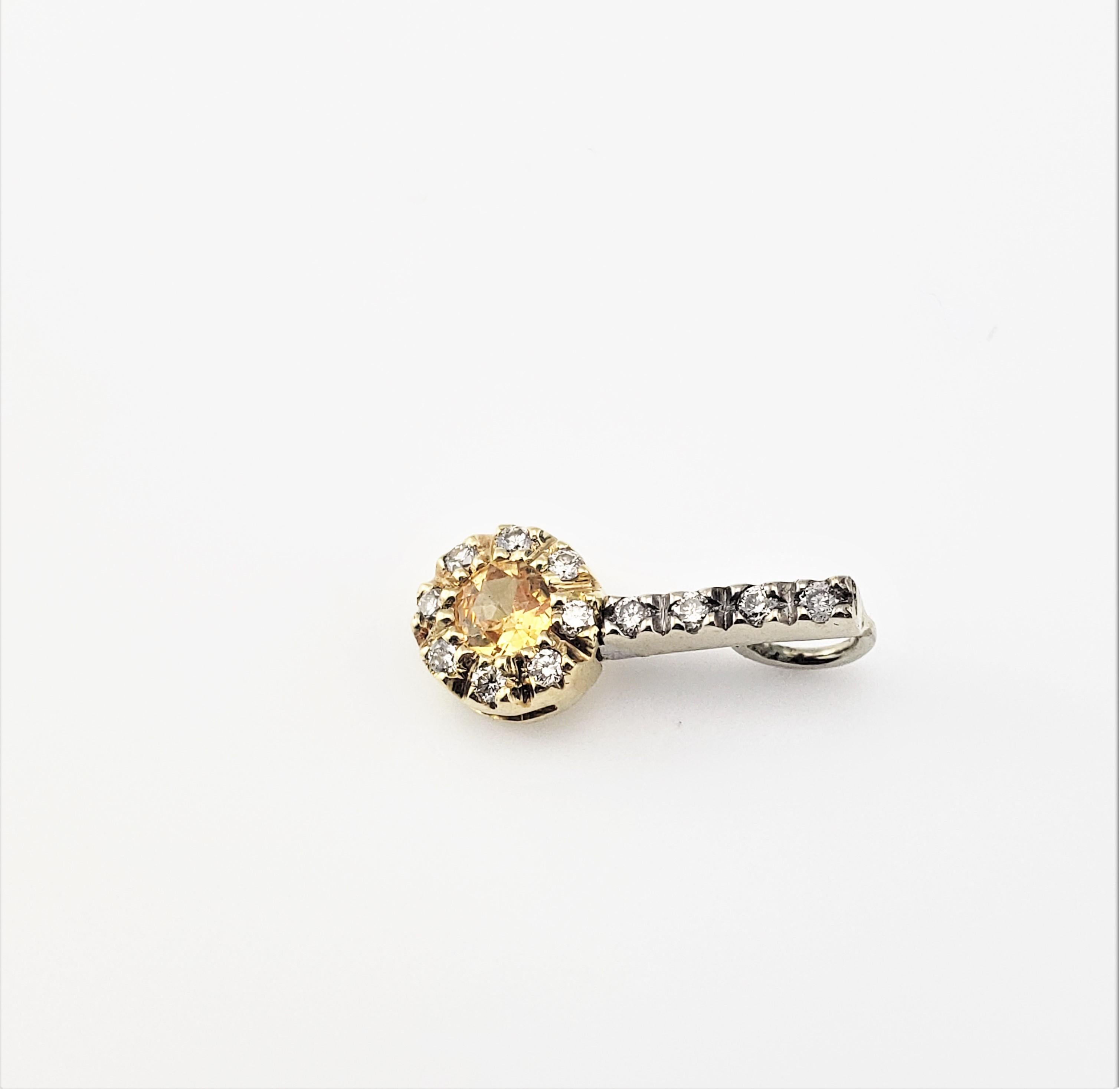 Round Cut 14 Karat Yellow and White Gold Yellow Sapphire and Diamond Pendant For Sale