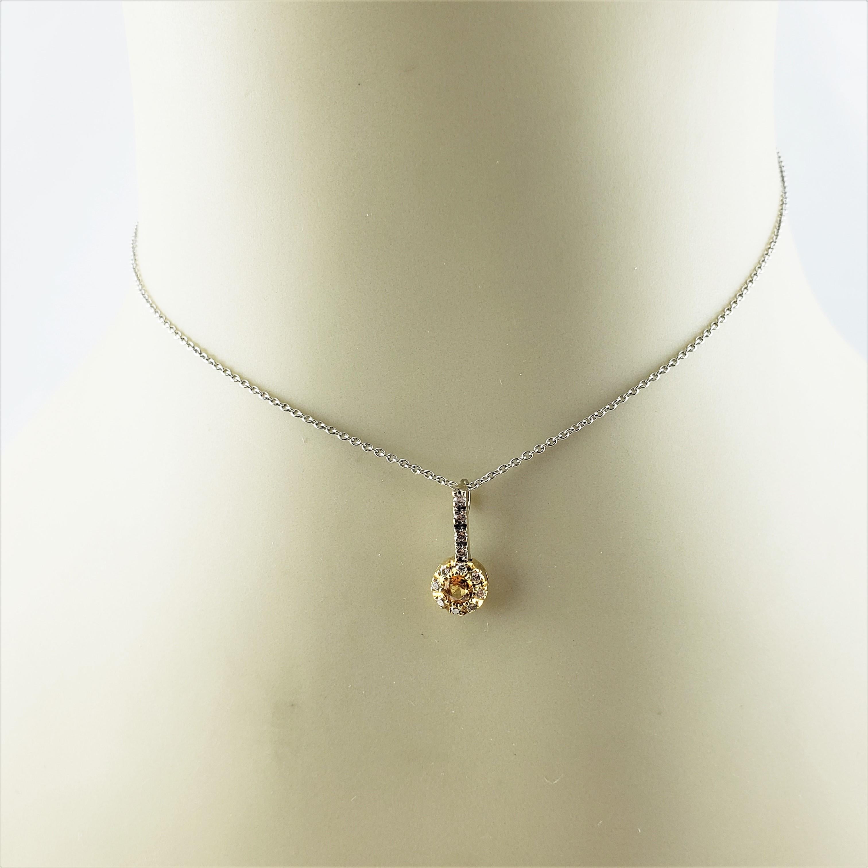 14 Karat Yellow and White Gold Yellow Sapphire and Diamond Pendant For Sale 2