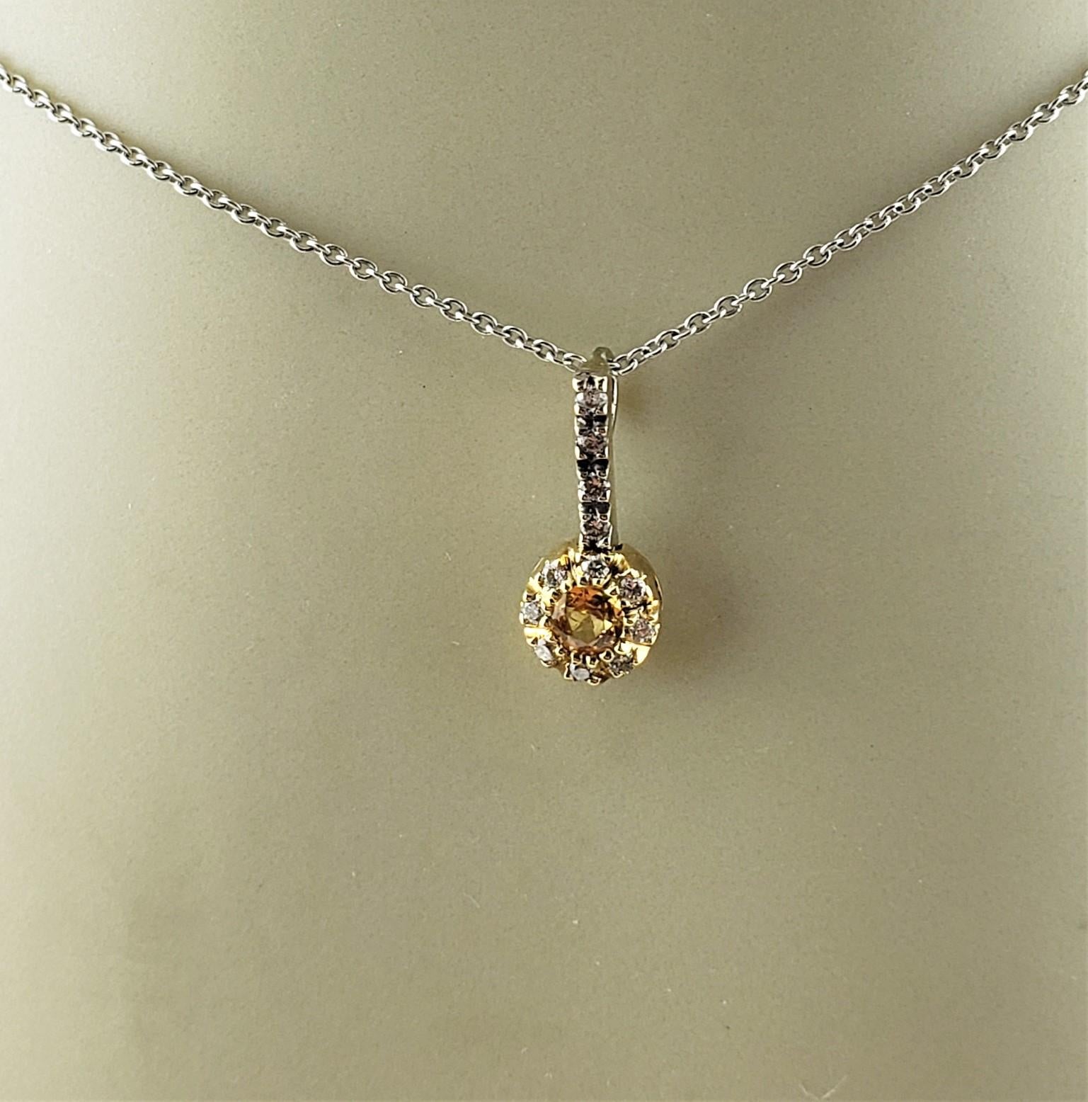 14 Karat Yellow and White Gold Yellow Sapphire and Diamond Pendant For Sale 3