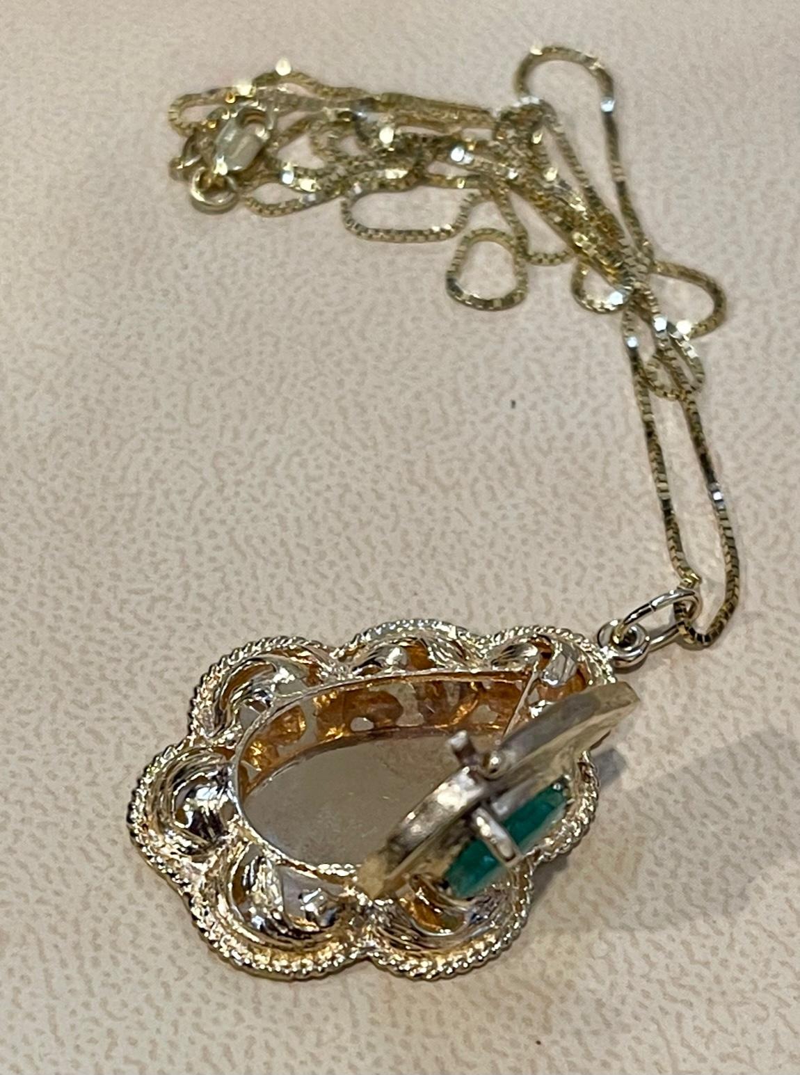 14 Karat Gelbgold 10,5 Gm Kette mit Medaillon und natürlichem Smaragd 7