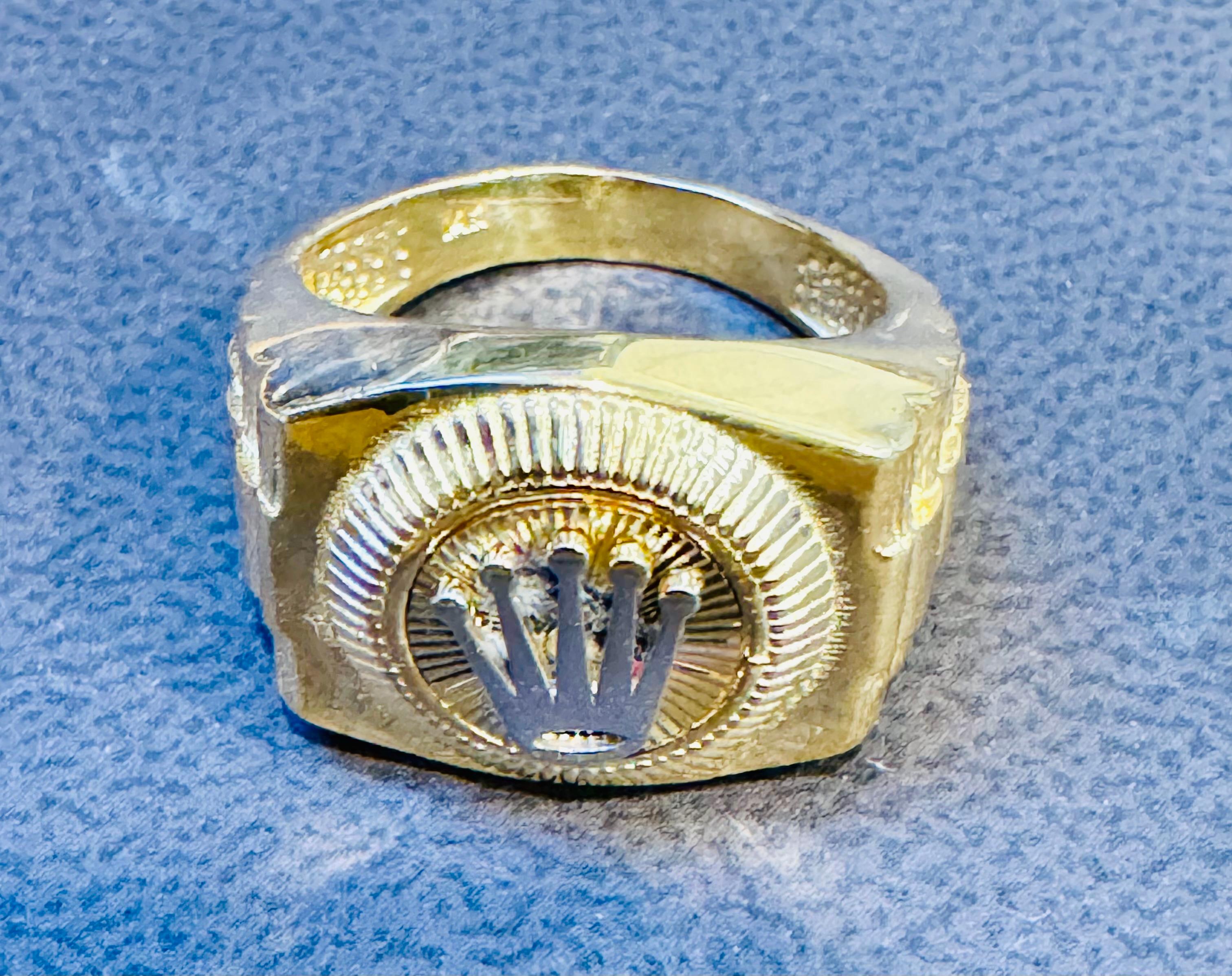 Vintage 14 Karat  Yellow Gold 10.5 Gm  Rolex Look Design Ring Size 8.5 6