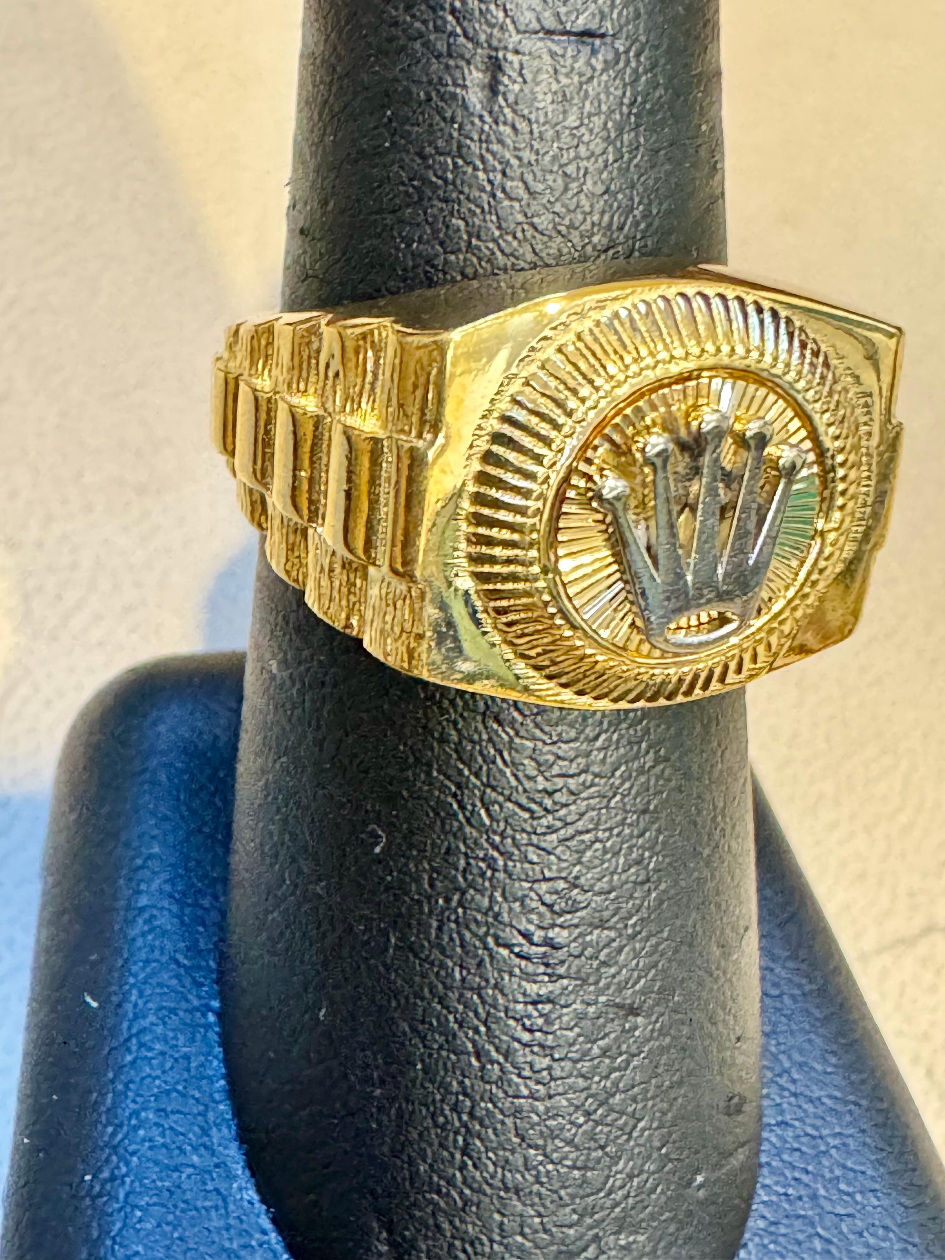 Vintage 14 Karat  Yellow Gold 10.5 Gm  Rolex Look Design Ring Size 8.5 7