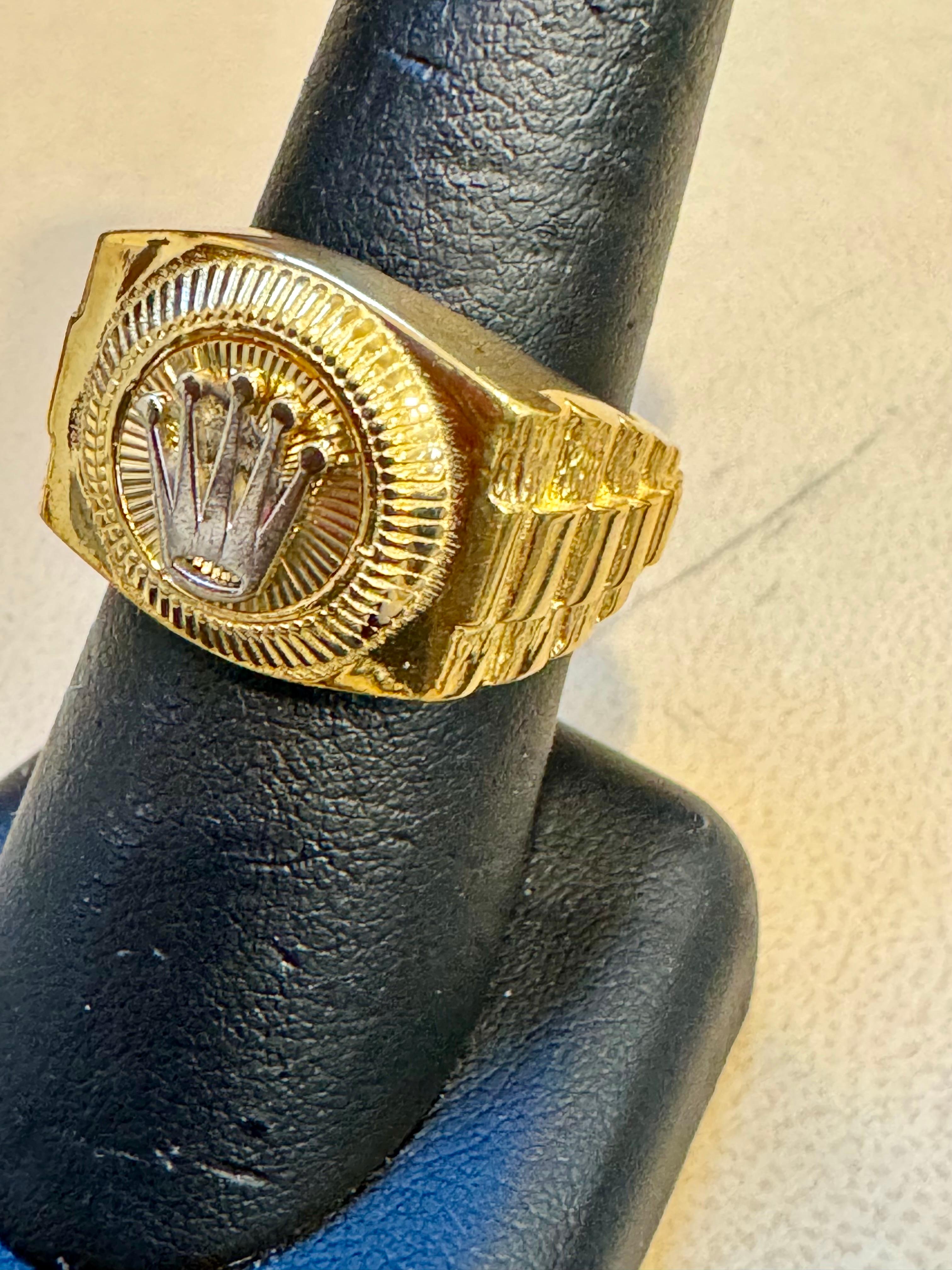 Vintage 14 Karat  Yellow Gold 10.5 Gm  Rolex Look Design Ring Size 8.5 8