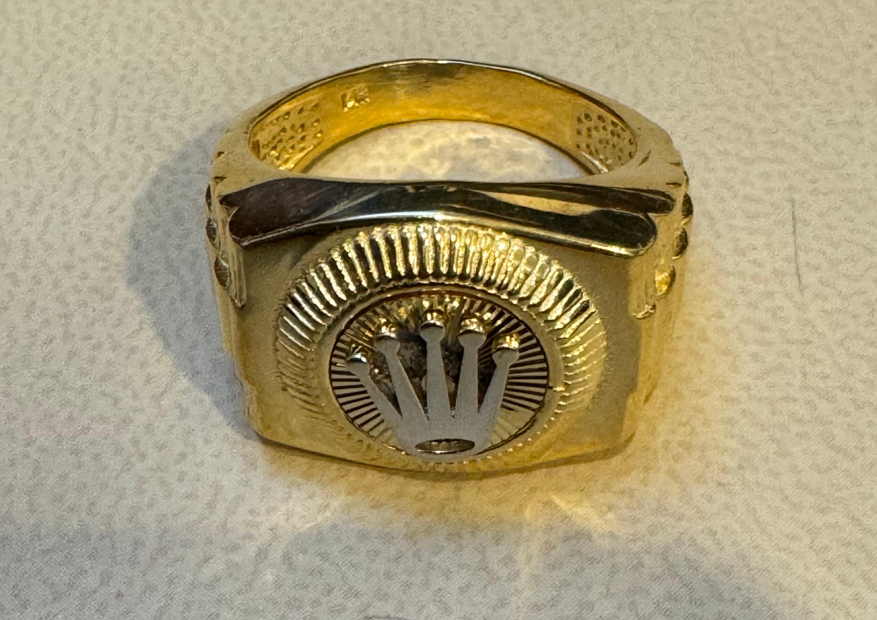 Vintage 14 Karat  Yellow Gold 10.5 Gm  Rolex Look Design Ring Size 8.5 9