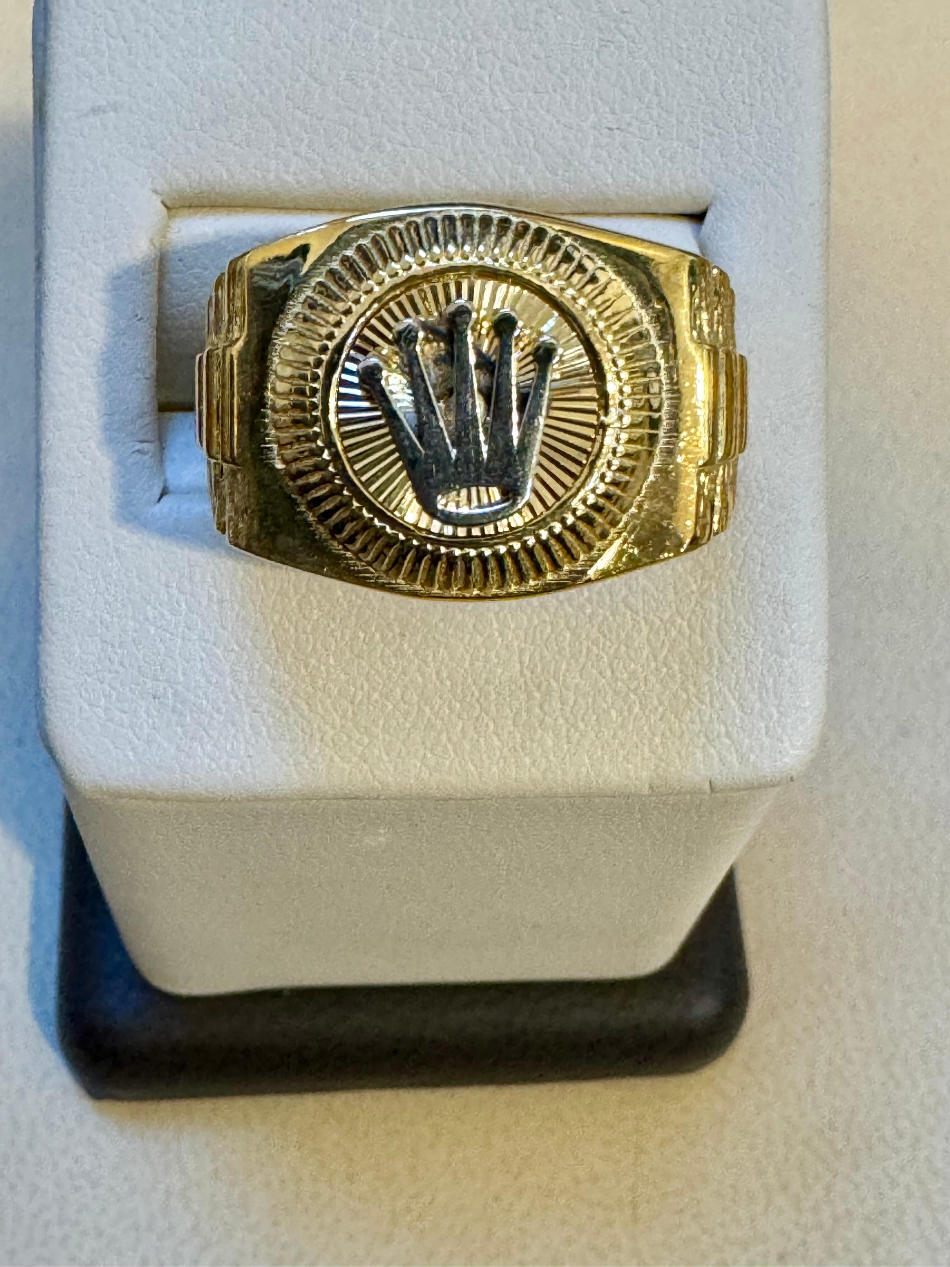 Vintage 14 Karat  Yellow Gold 10.5 Gm  Rolex Look Design Ring Size 8.5 10