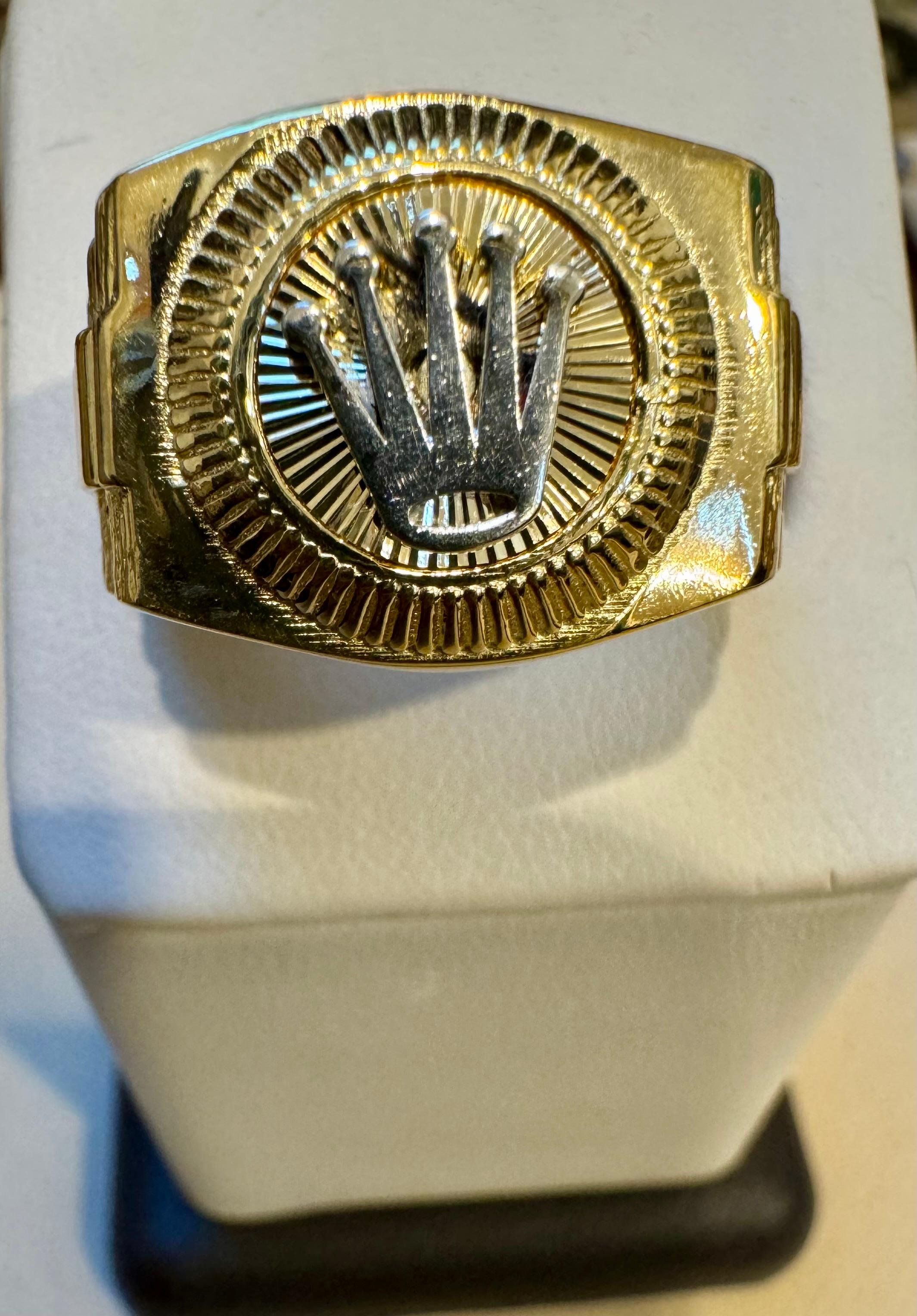 Vintage 14 Karat  Yellow Gold 10.5 Gm  Rolex Look Design Ring Size 8.5 12