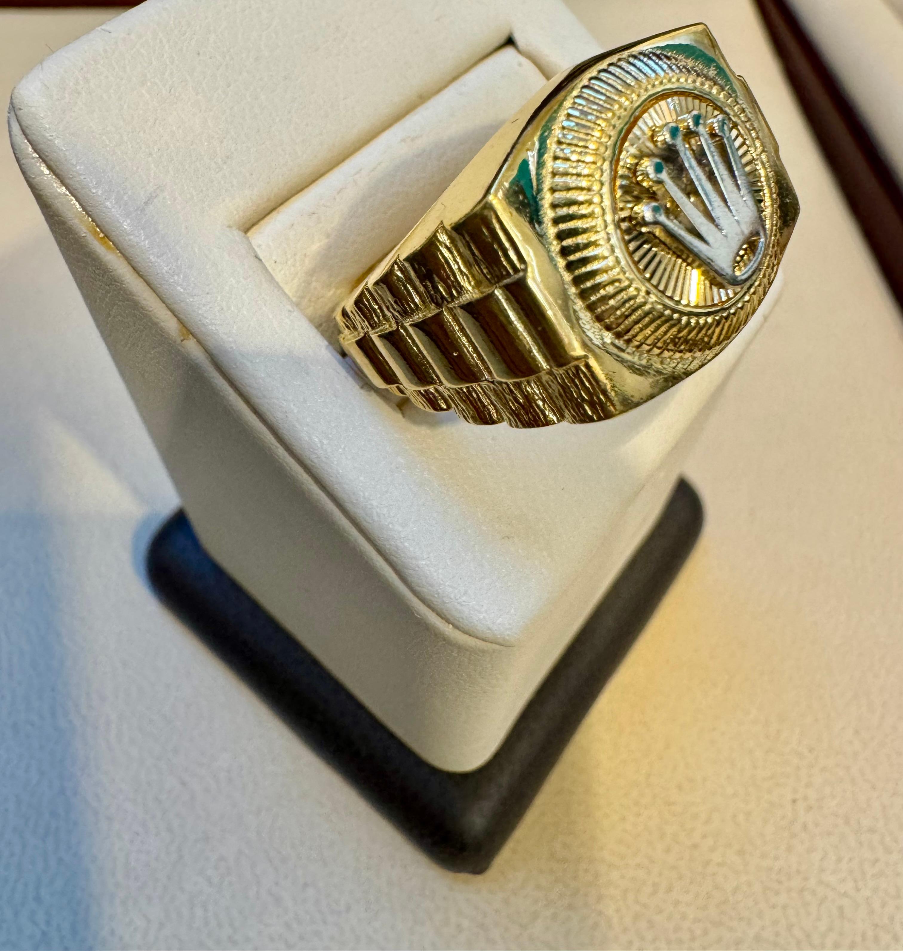 Vintage 14 Karat  Yellow Gold 10.5 Gm  Rolex Look Design Ring Size 8.5 3