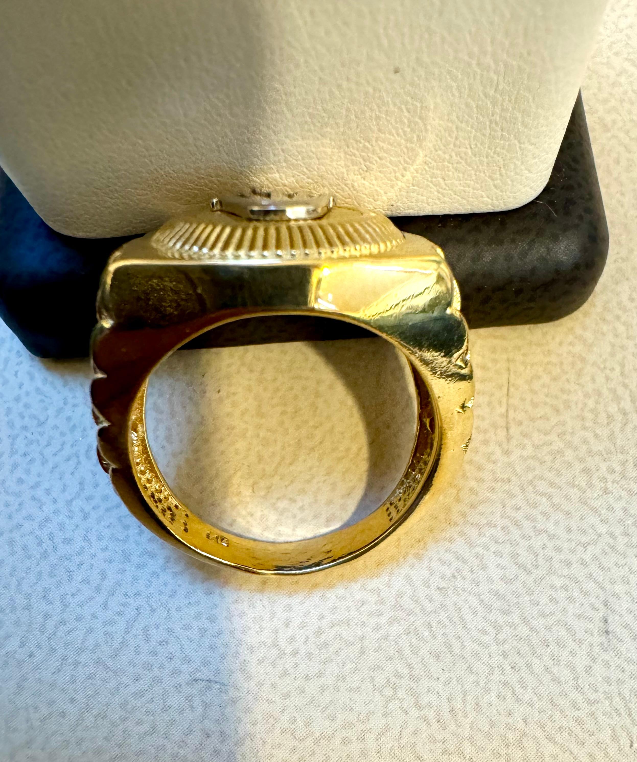 Vintage 14 Karat  Yellow Gold 10.5 Gm  Rolex Look Design Ring Size 8.5 4