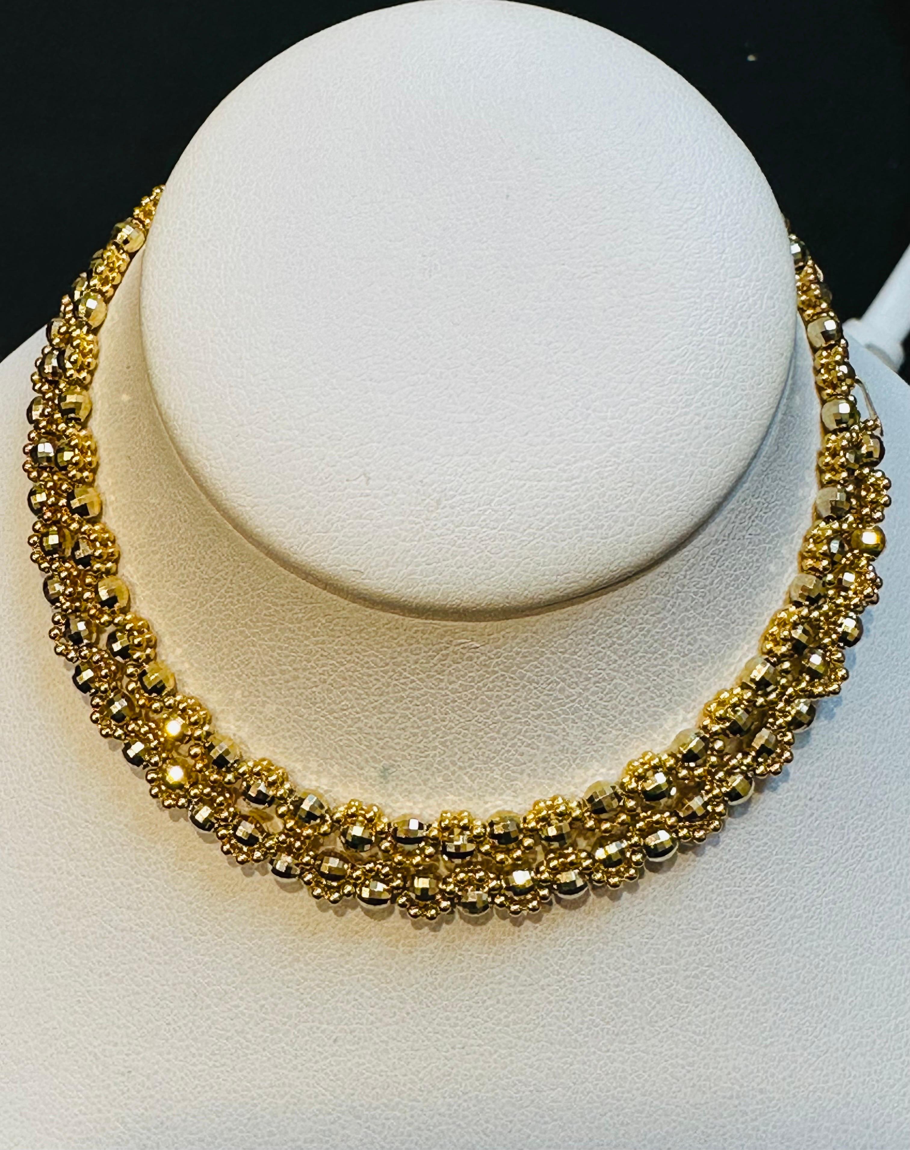 Catene vintage in oro giallo 14 carati da 13 grammi, intrecciate con palline intermedie In condizioni ottime in vendita a New York, NY
