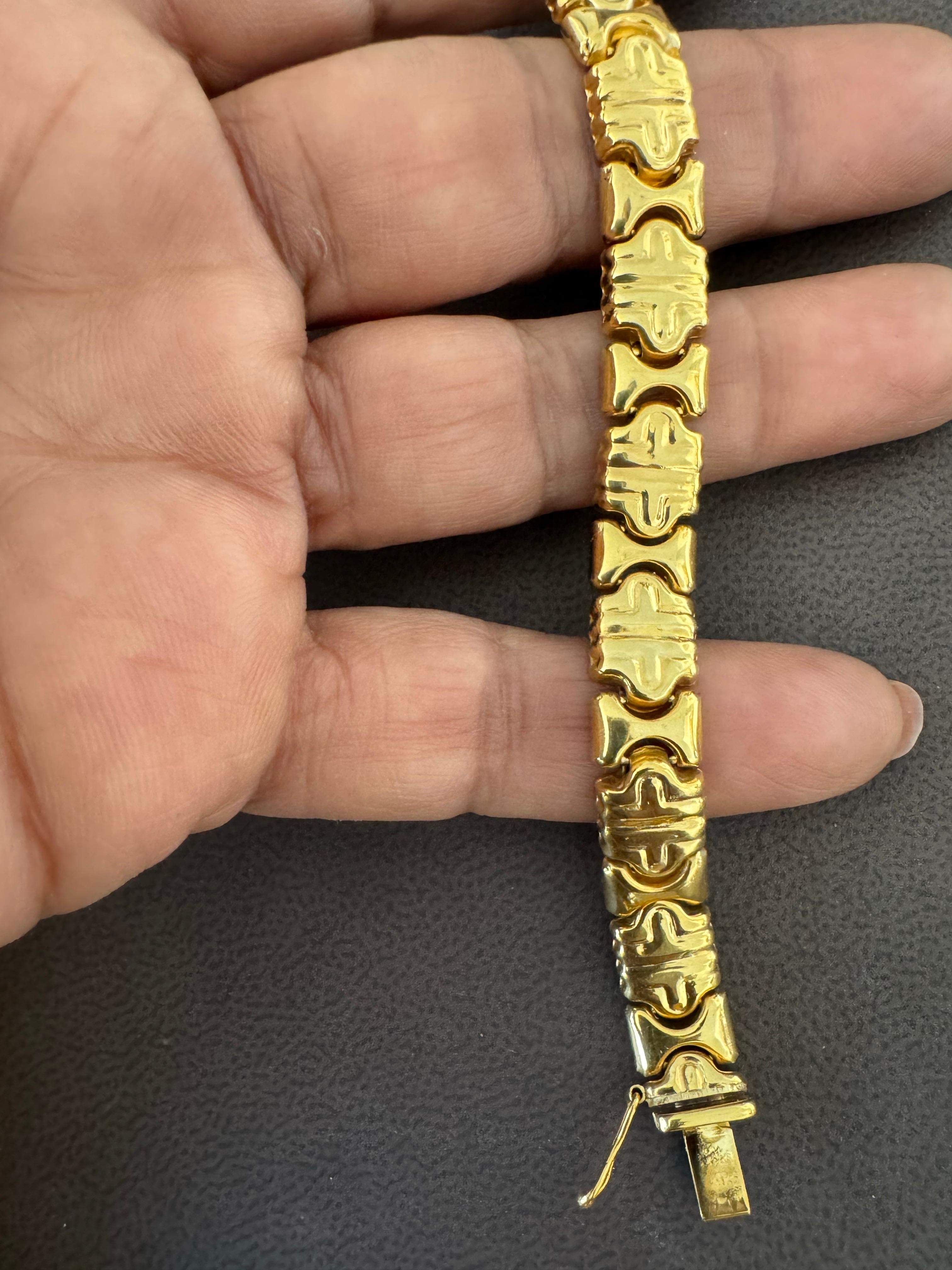 Vintage 14 Karat Yellow Gold 16.2Gm Parentesi link Bracelet Unisex, 7.5 