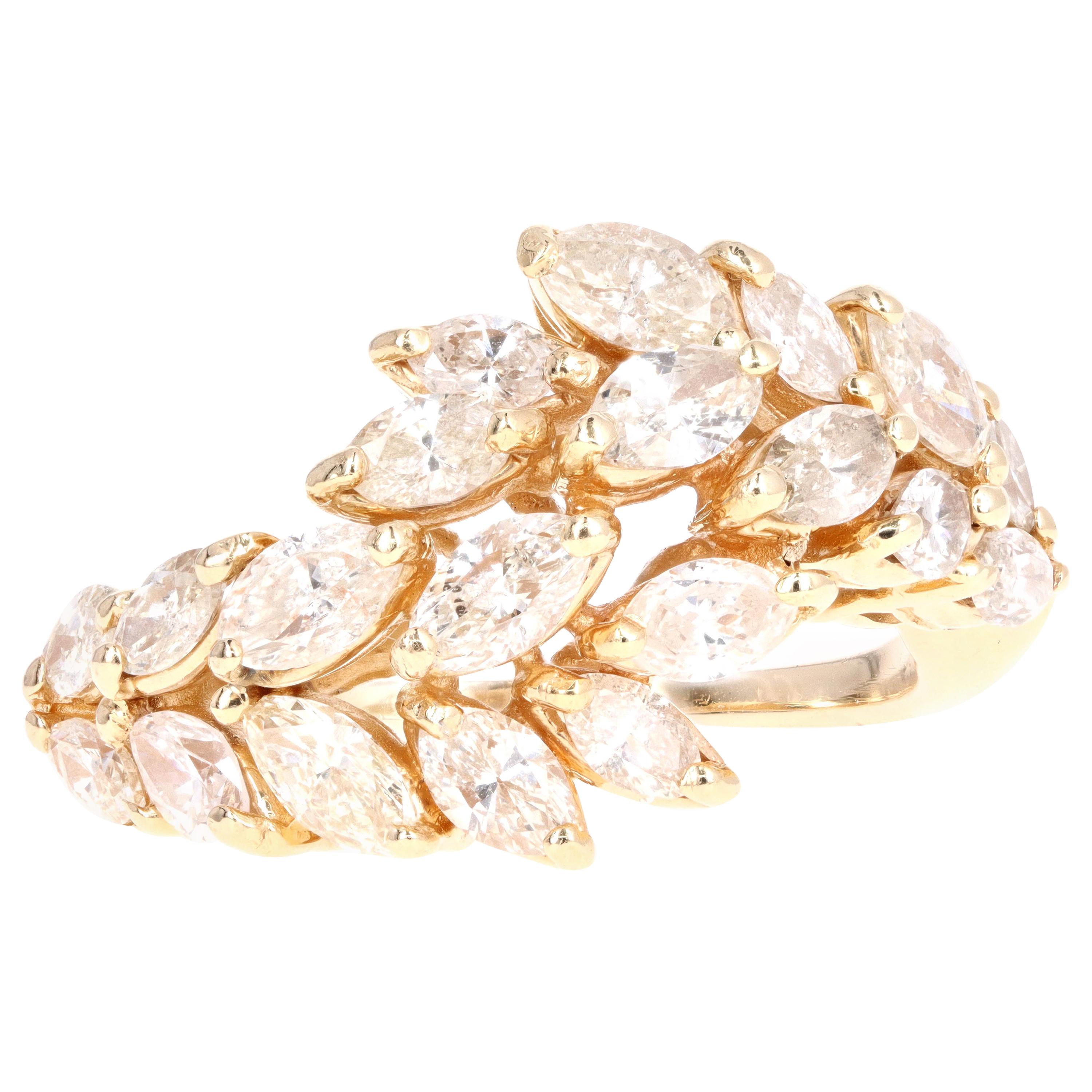 Vintage 14 Karat Yellow Gold 2 Carat Marquise Cut Diamond Ring
