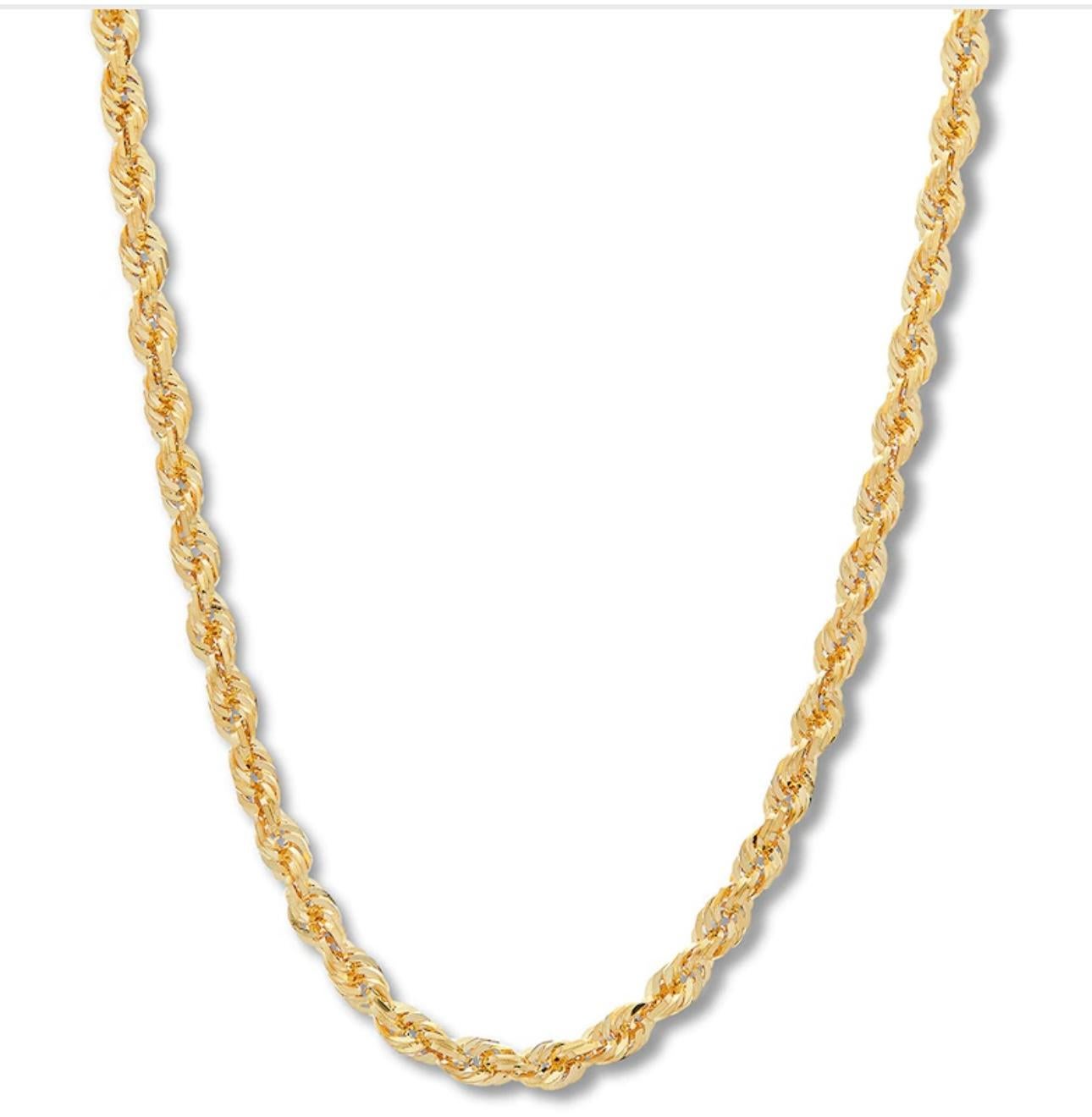 14k Yellow Gold Plated 5mm Rope Chain Necklace - 20, 24, Or 30 Inch
